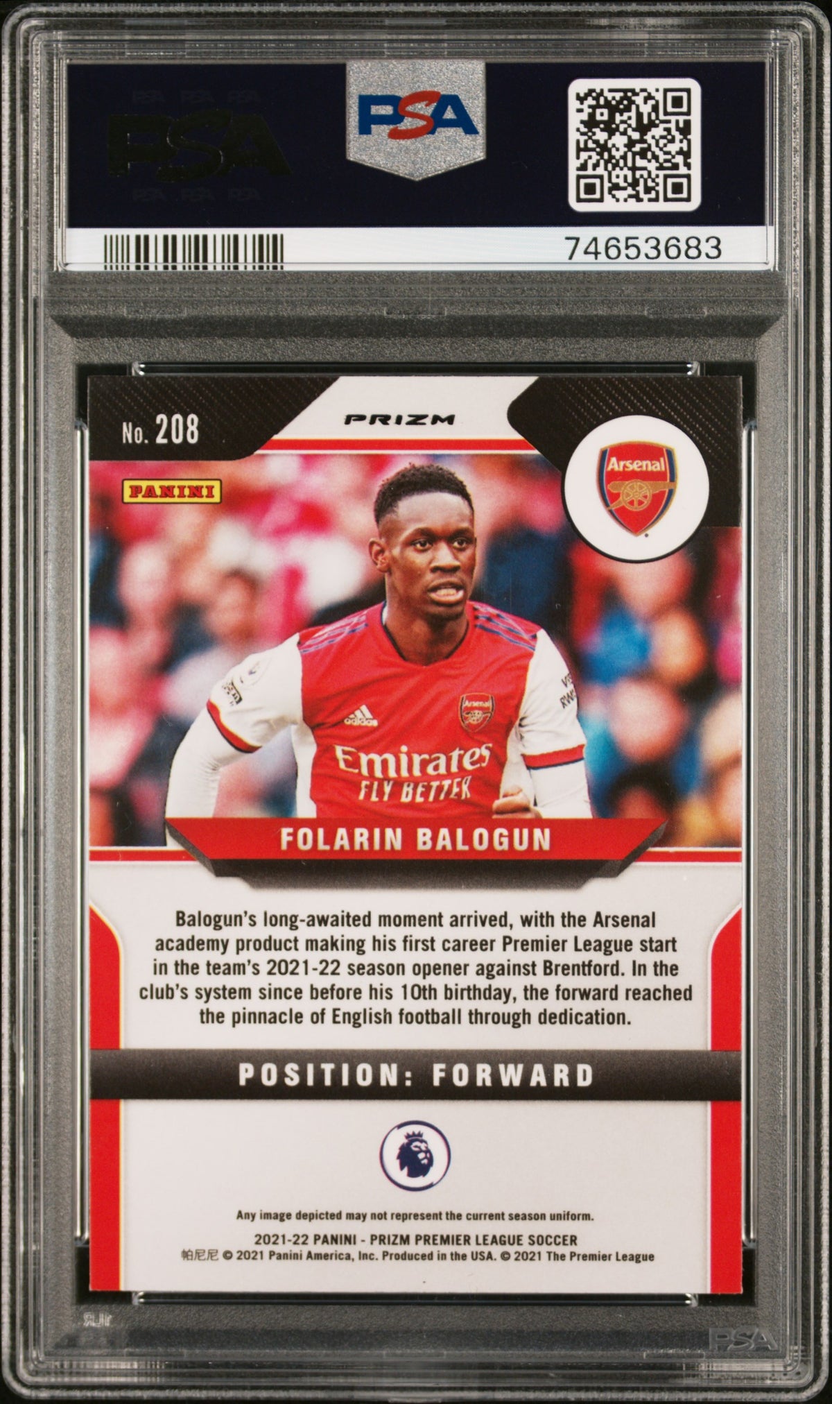 Folarin Balogun 2021 Panini Prizm Premier League #208 Orange Mojo PSA 10