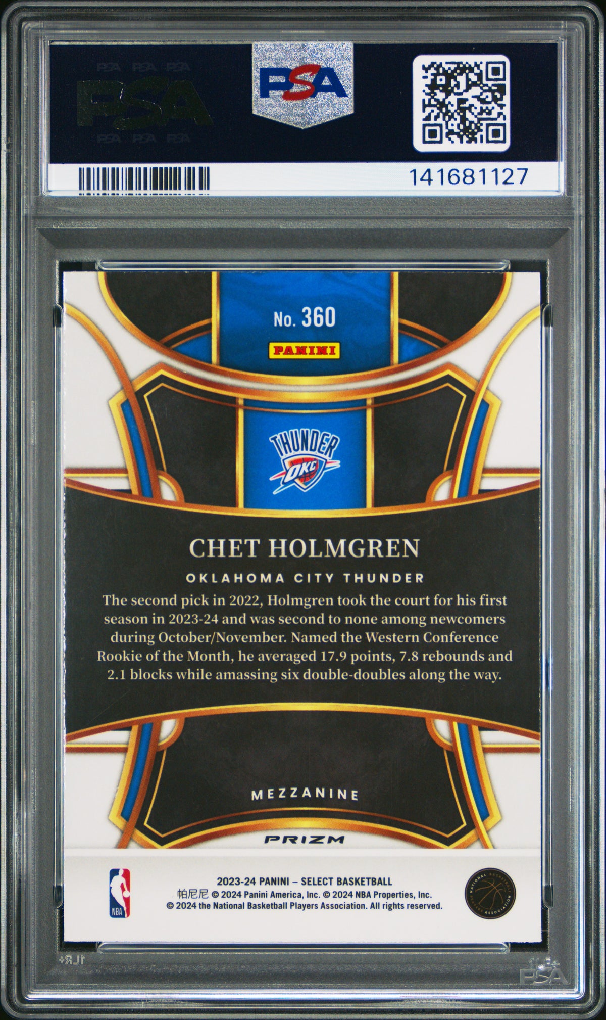 Chet Holmgren 2023 Panini Select #360 Tiger Prizm PSA 9