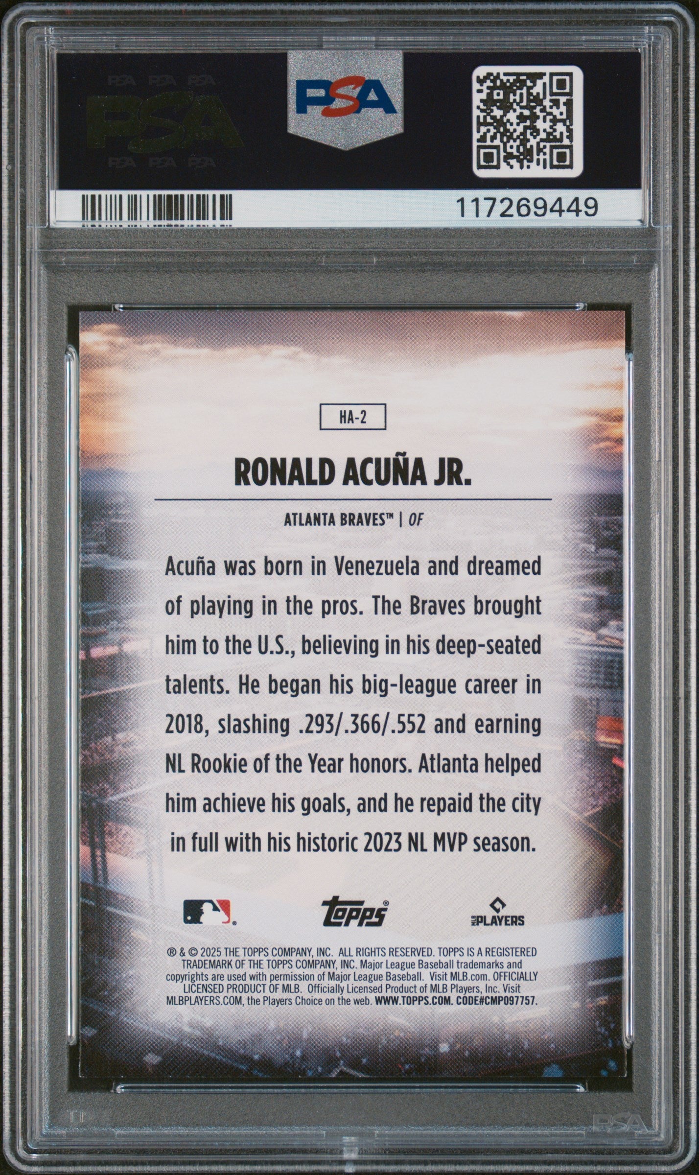 Ronald Acuna JR. 2025 Topps Home Field Advantage #HA2 PSA 9