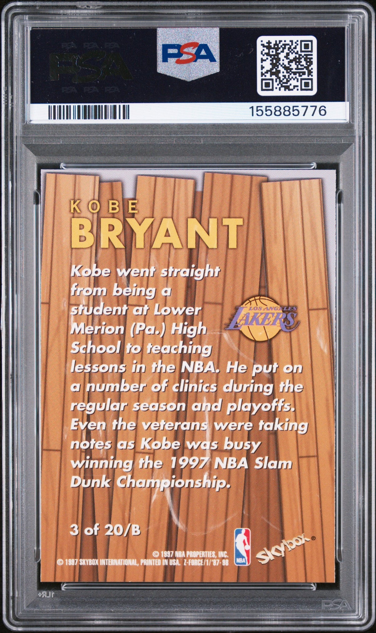 Kobe Bryant 1997 Skybox Z-Force Boss #3 PSA 9