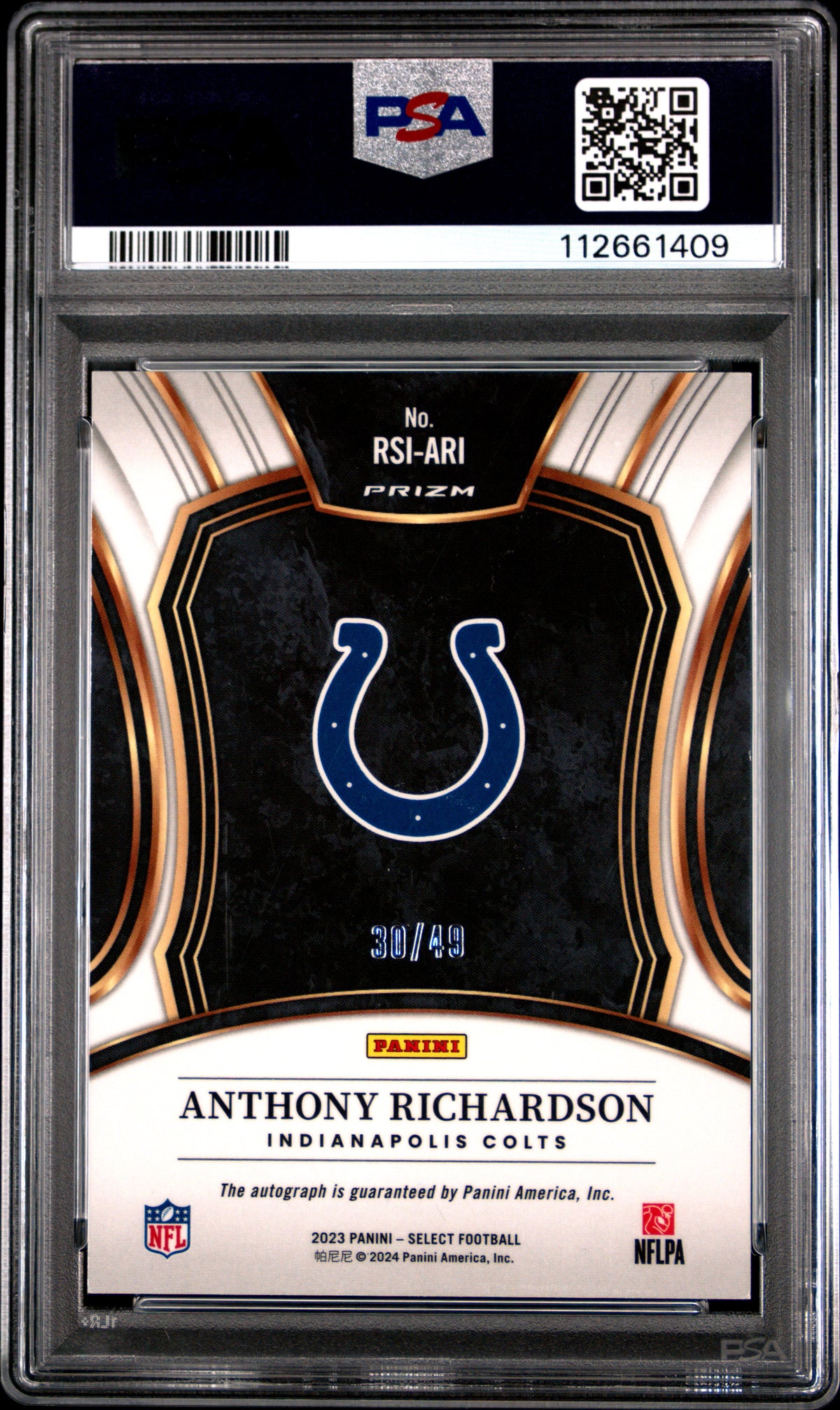 Anthony Richardson 2023 Panini Select Rookie Signatures #RSIARI Light Blue Prizm PSA 10