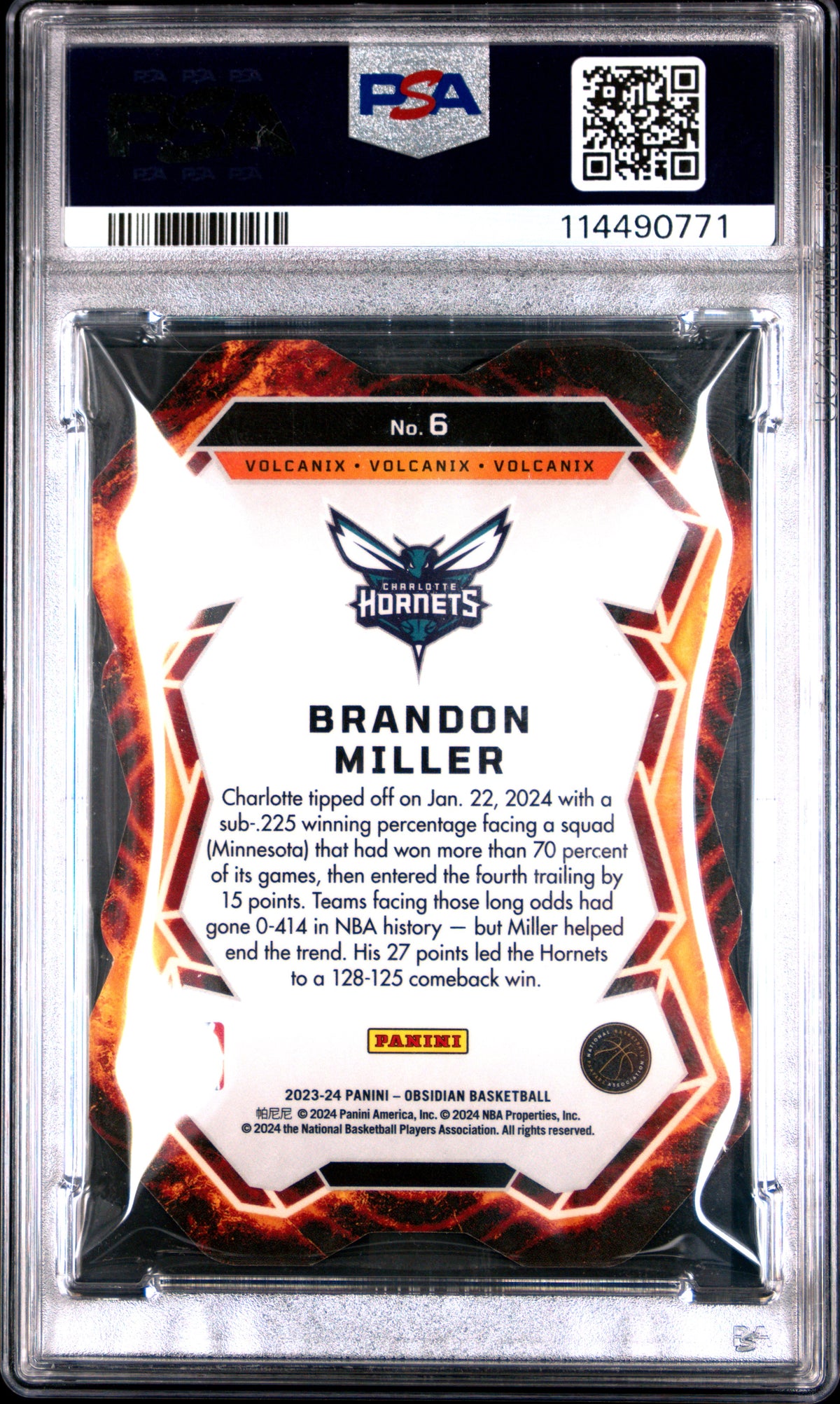 Brandon Miller 2023 Panini Obsidian Volcanix #6 PSA 10