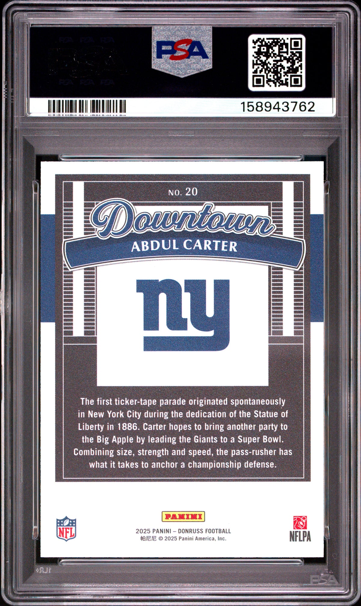 Abdul Carter 2025 Panini Donruss Downtown #20 PSA 10
