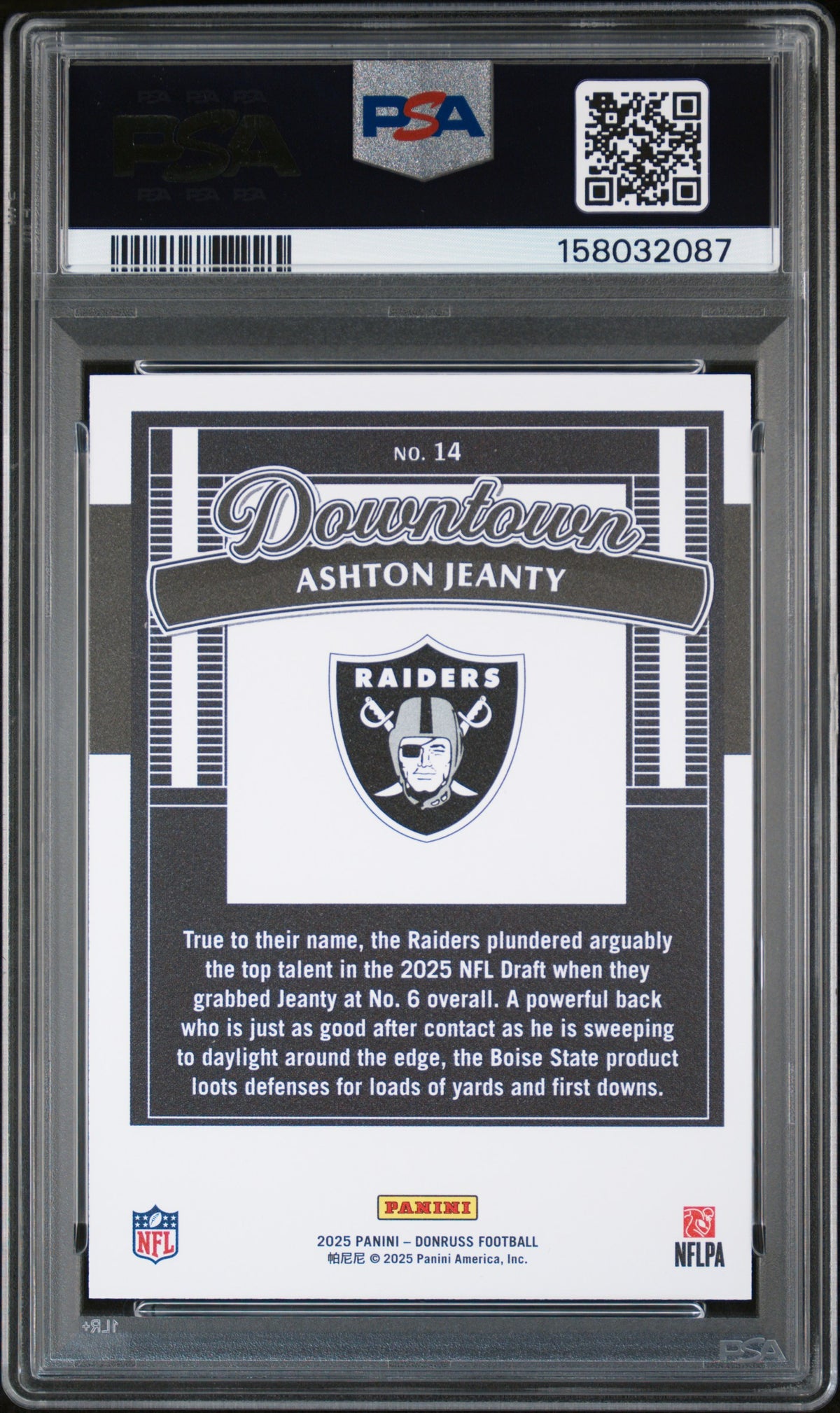 Ashton Jeanty 2025 Panini Donruss Downtown Horizontal #14 PSA 10