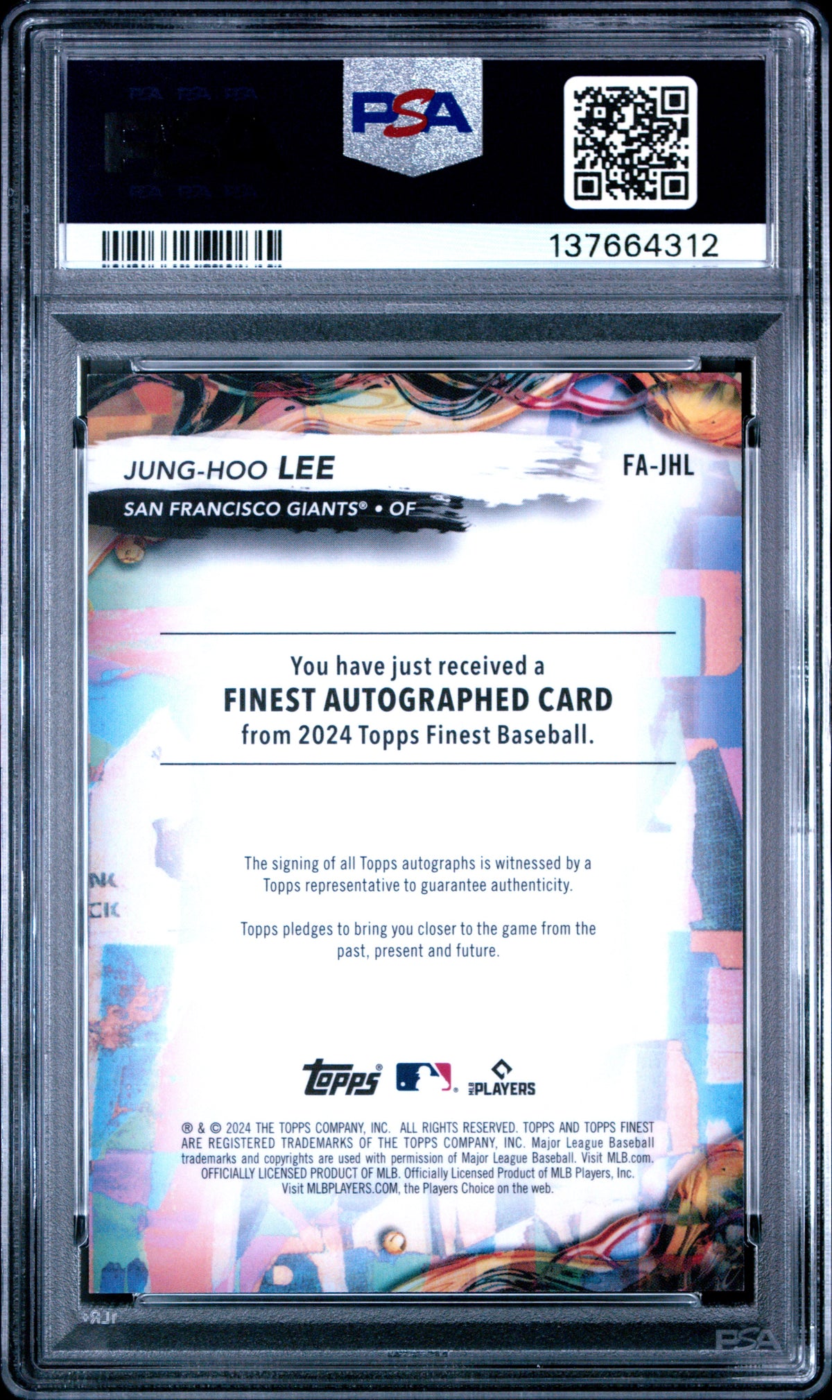 Jung-Hoo Lee 2024 Topps Finest Finest Autographs #FAJHL Sky Blue Refractor /150 PSA 9
