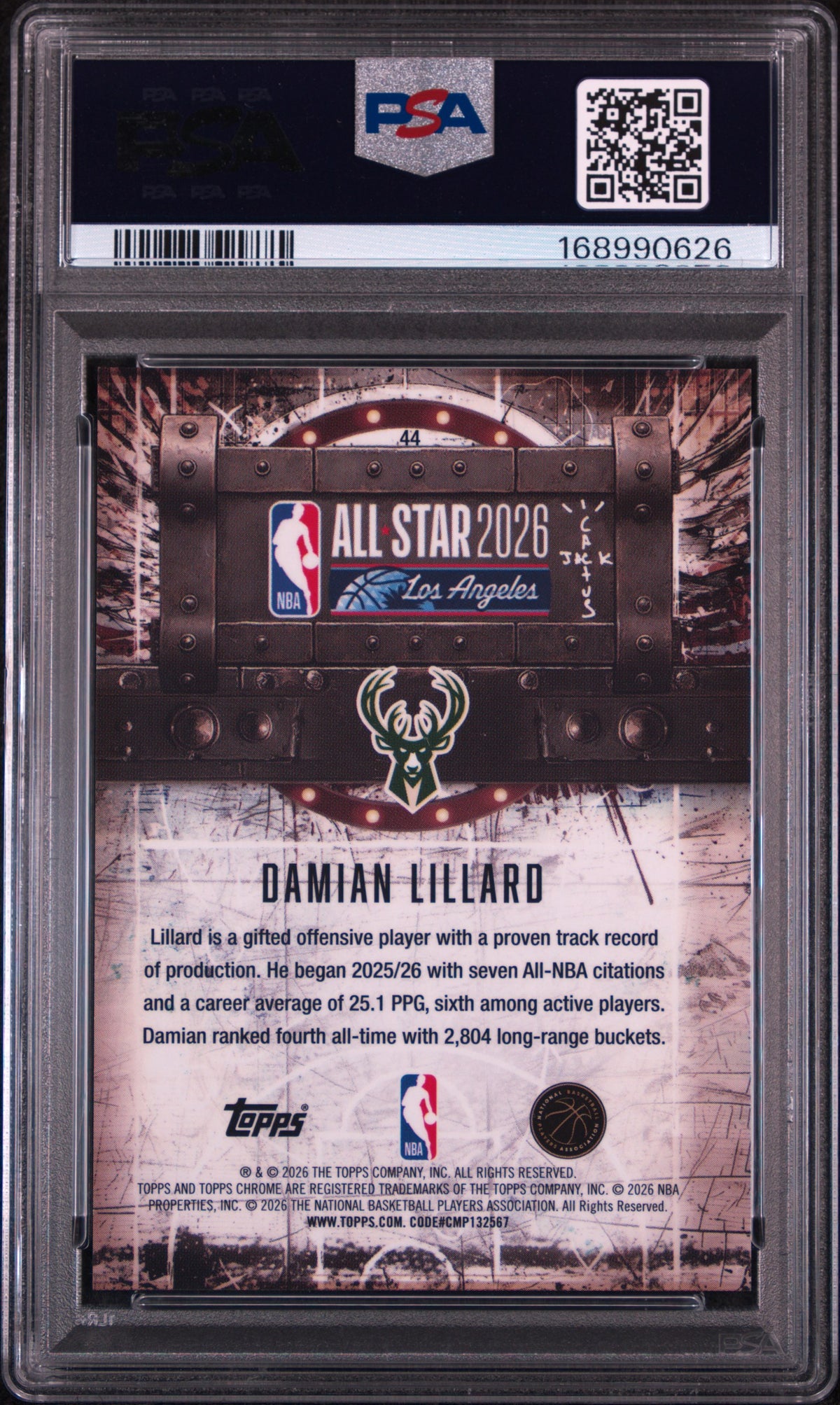 Damian Lillard 2025 Topps Chrome Cactus Jack X NBA All-Star Game #44 Black Refractor /10 PSA 10