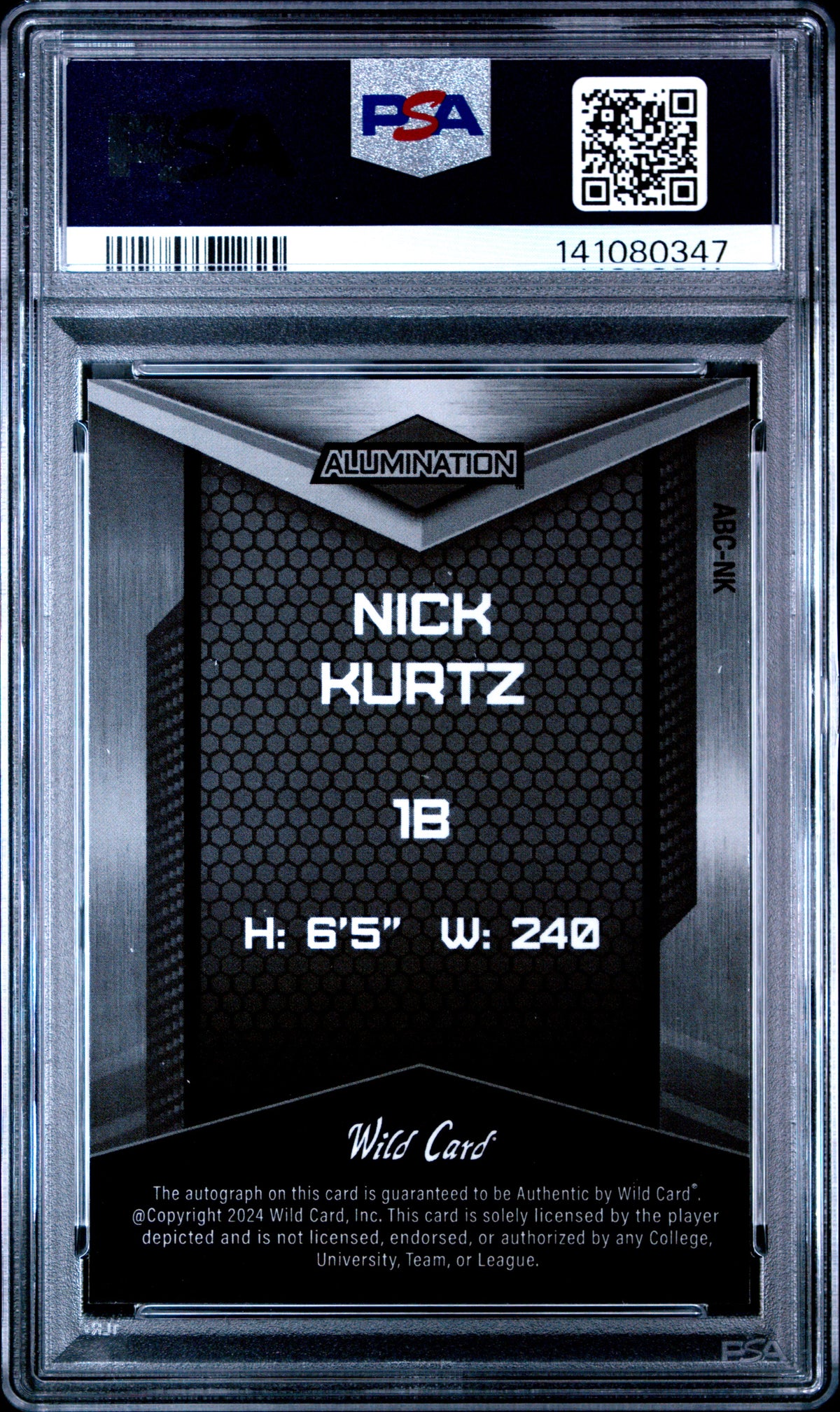 Nick Kurtz 2024 Wild Card Alumination Just The Hits Autographs #ABCNK Rainbow Orange /4 PSA 8