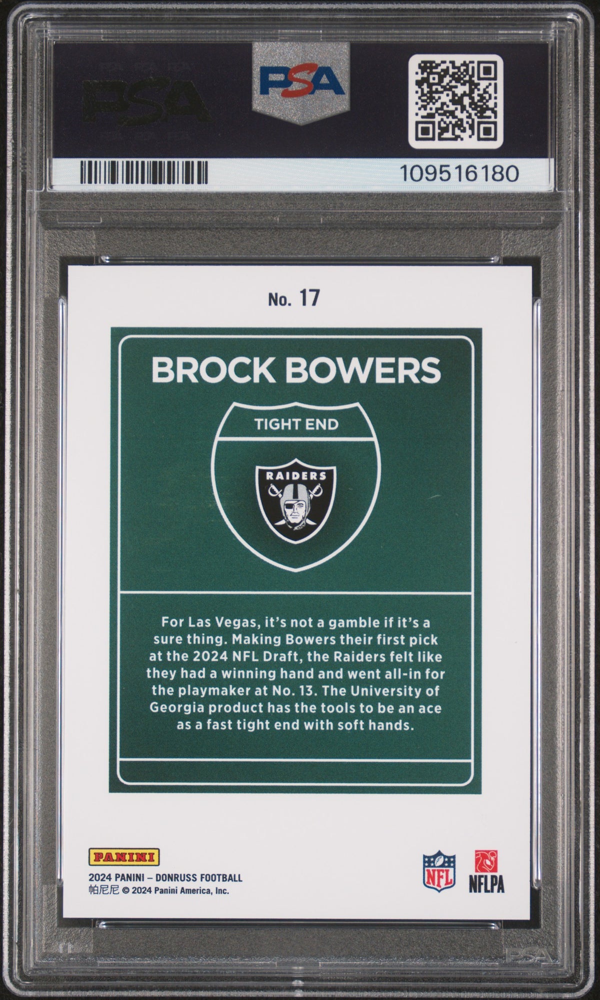 Brock Bowers 2024 Panini Donruss Downtown! #17 PSA 10