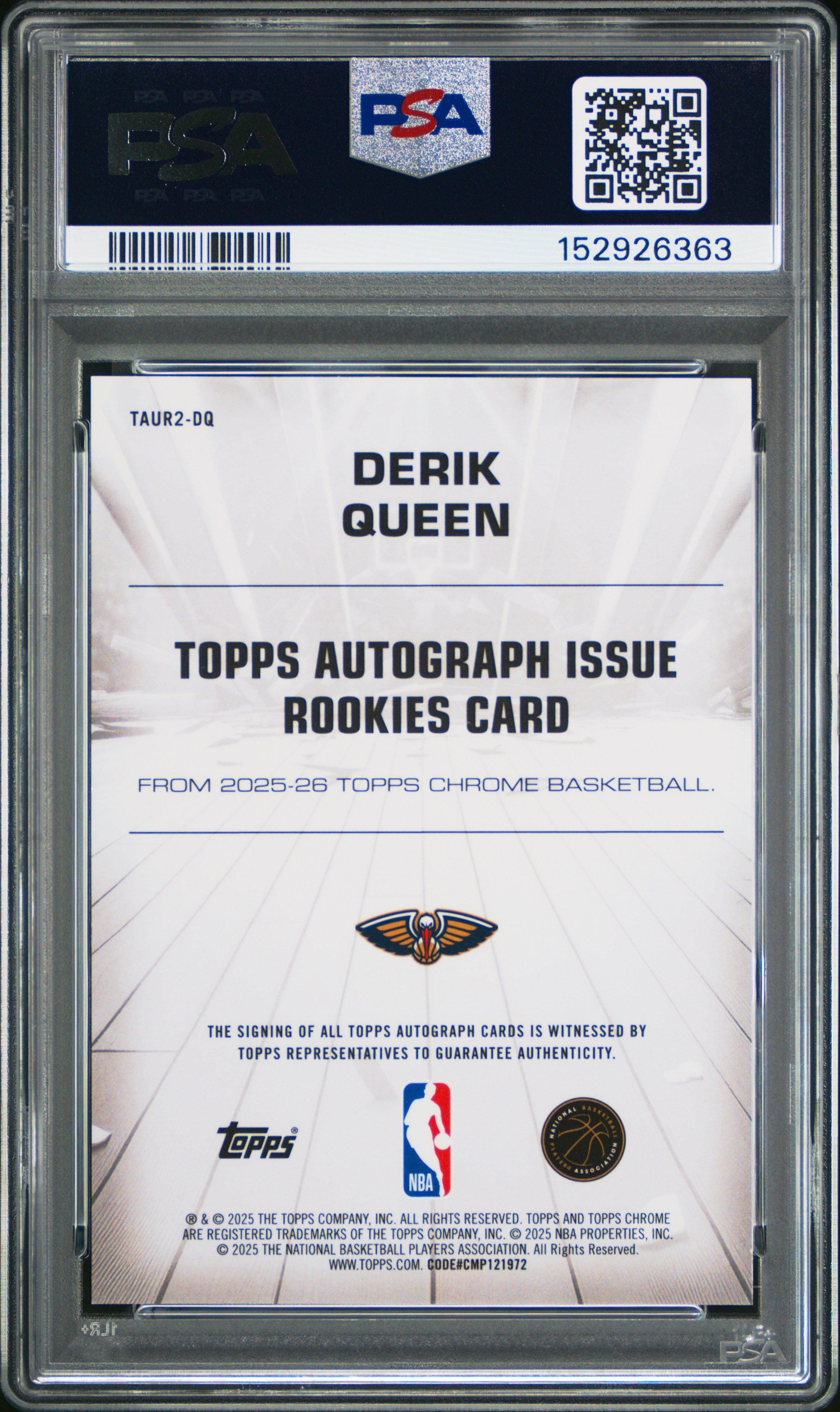 Derik Queen 2025 Topps Chrome Autograph Issue Rookies Auto #TAUR2-DQ PSA 10