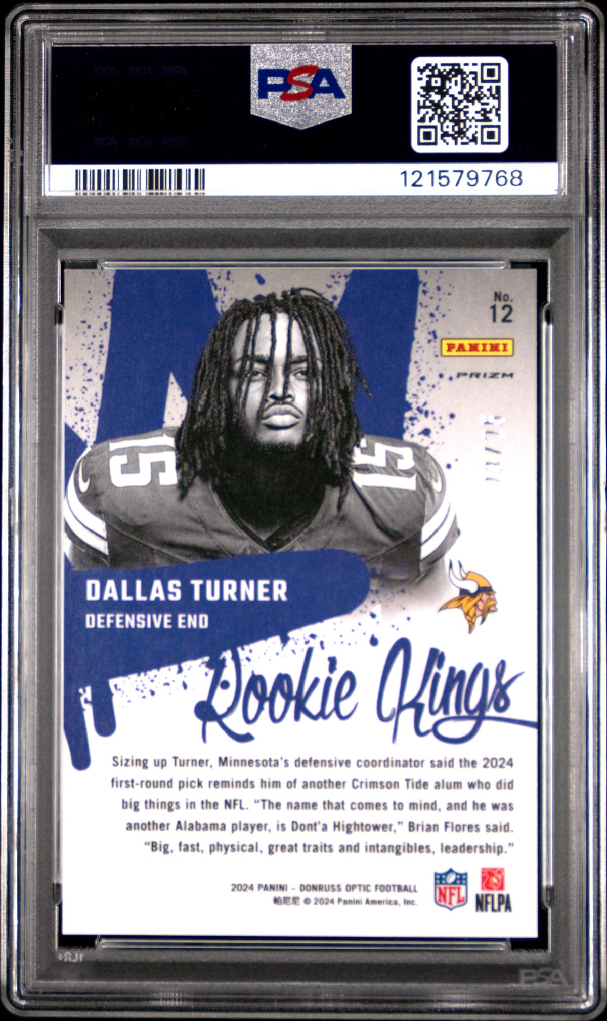 Dallas Turner 2024 Panini Donruss Optic Rookie Kings #12 Black Pandora PSA 10