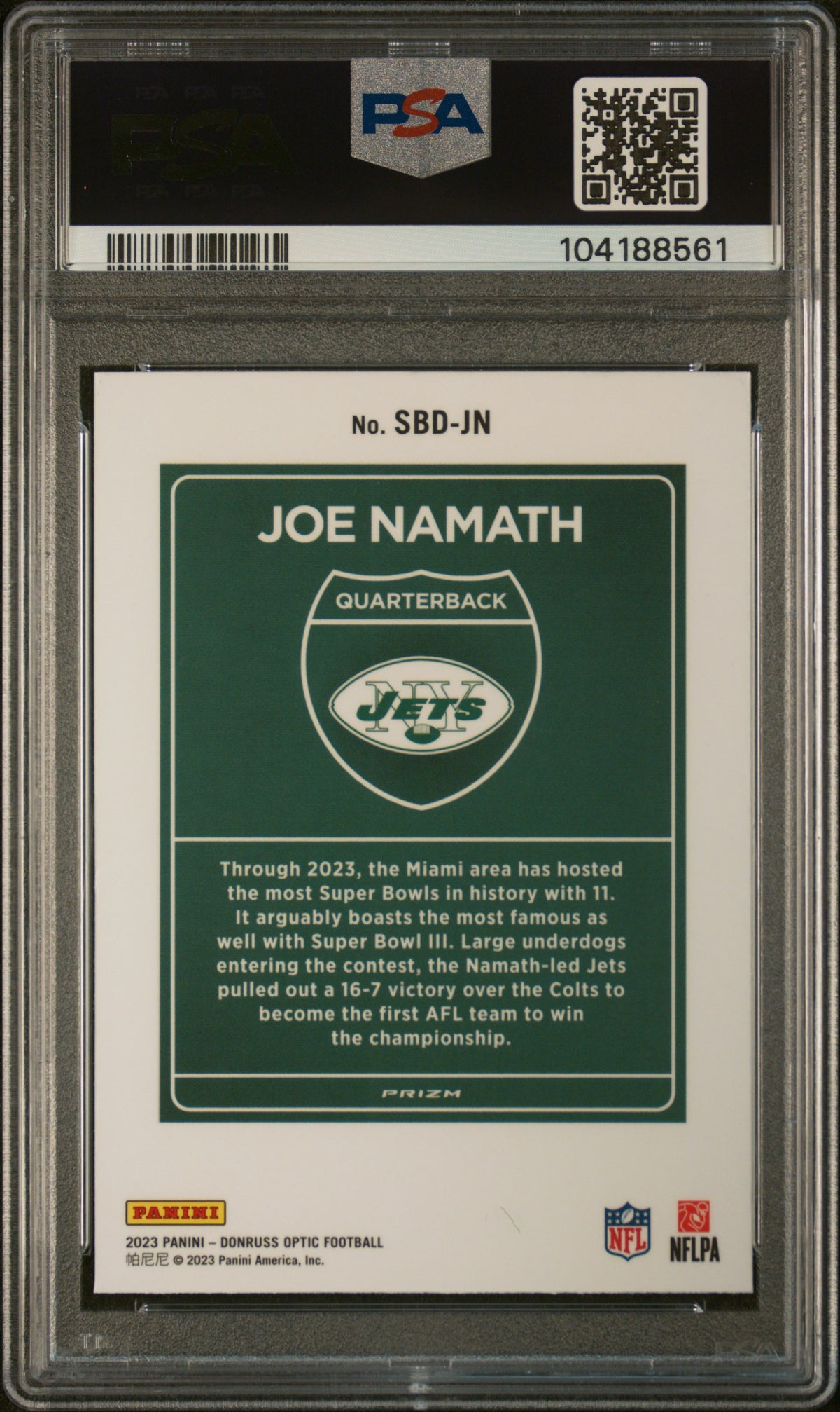 Joe Namath 2023 Panini Donruss Optic Super Bowl Downtown #SBDJN PSA 9