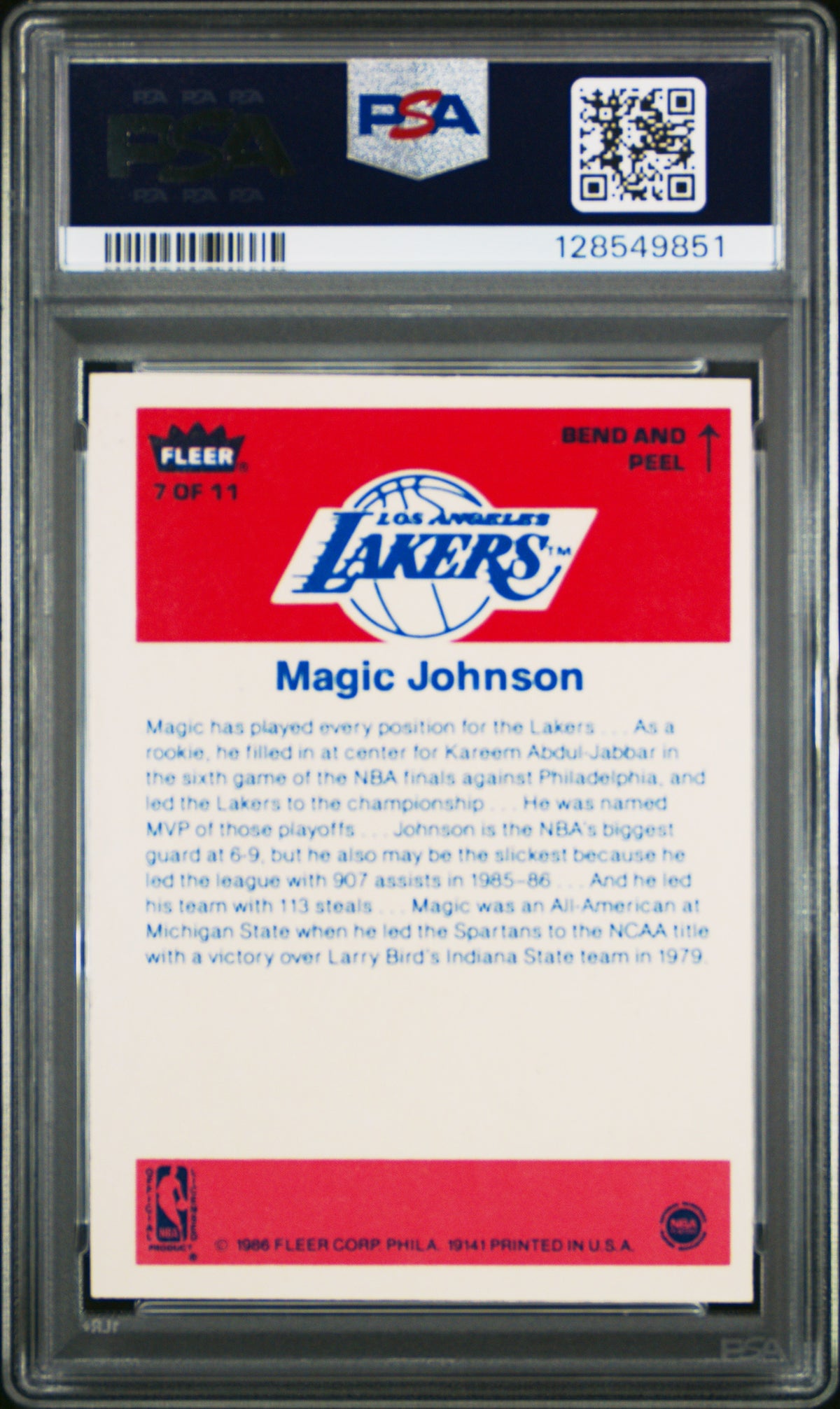 Magic Johnson 1986 Fleer Sticker #7 PSA 7