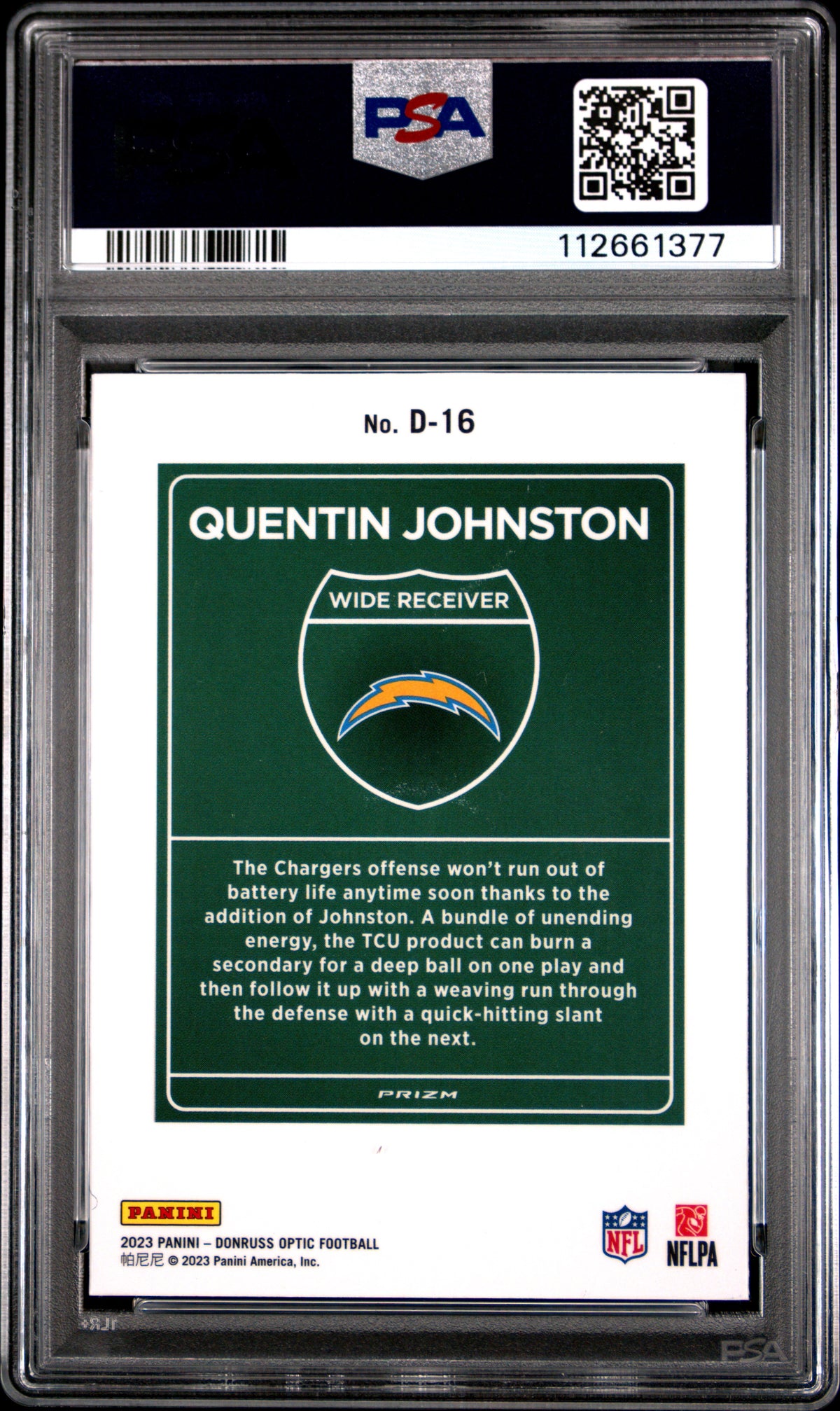 Quentin Johnston 2023 Panini Donruss Optic Downtown! #D16 PSA 9