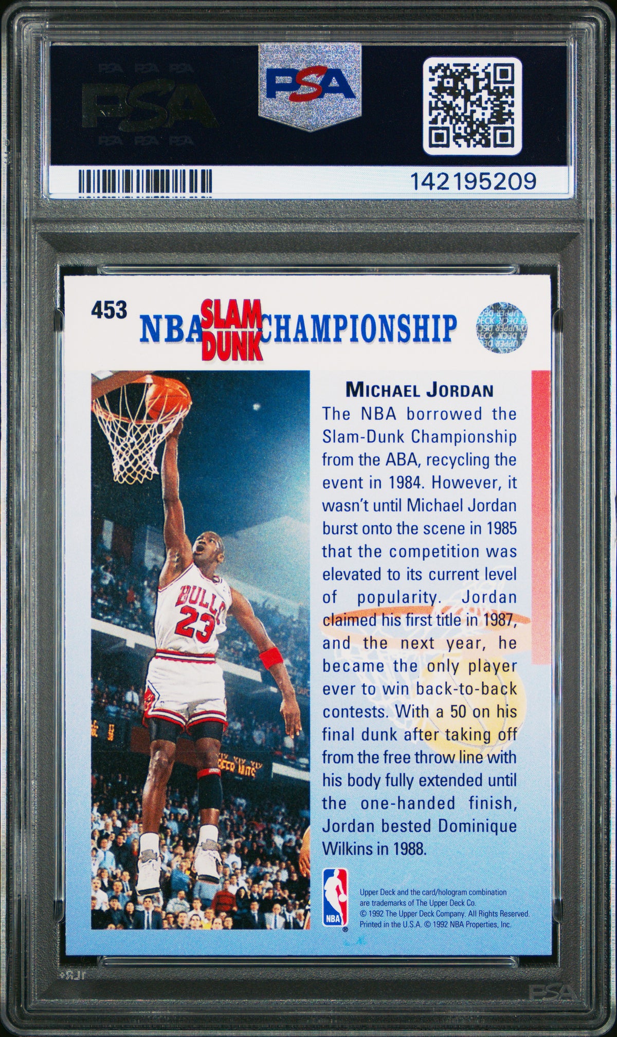 Michael Jordan 1992 Upper Deck #453 Correct, Champ. In 87 & 88 PSA 10