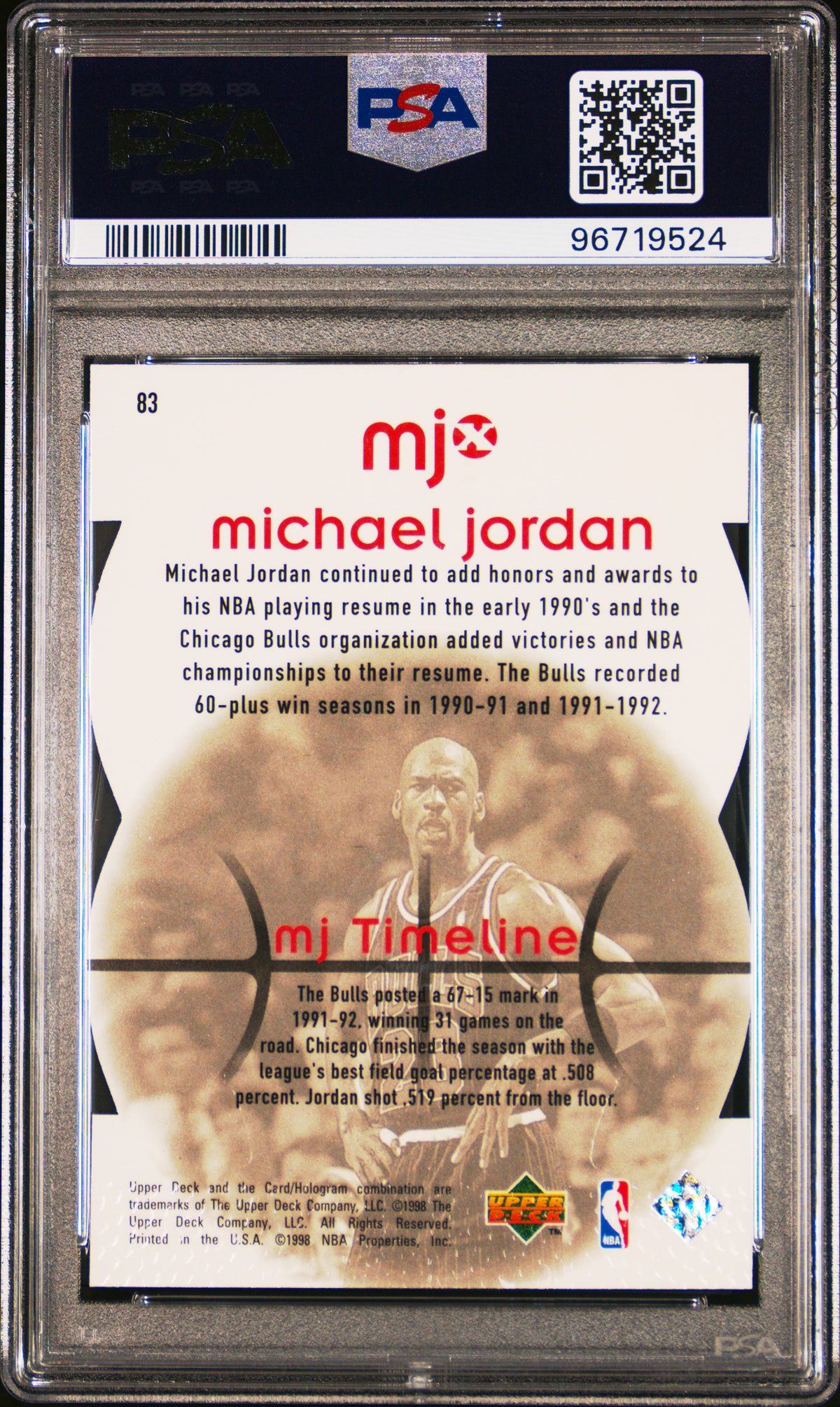 Michael Jordan 1998 Upper Deck MJX #83 Timepieces Red 0480/2300 PSA 9
