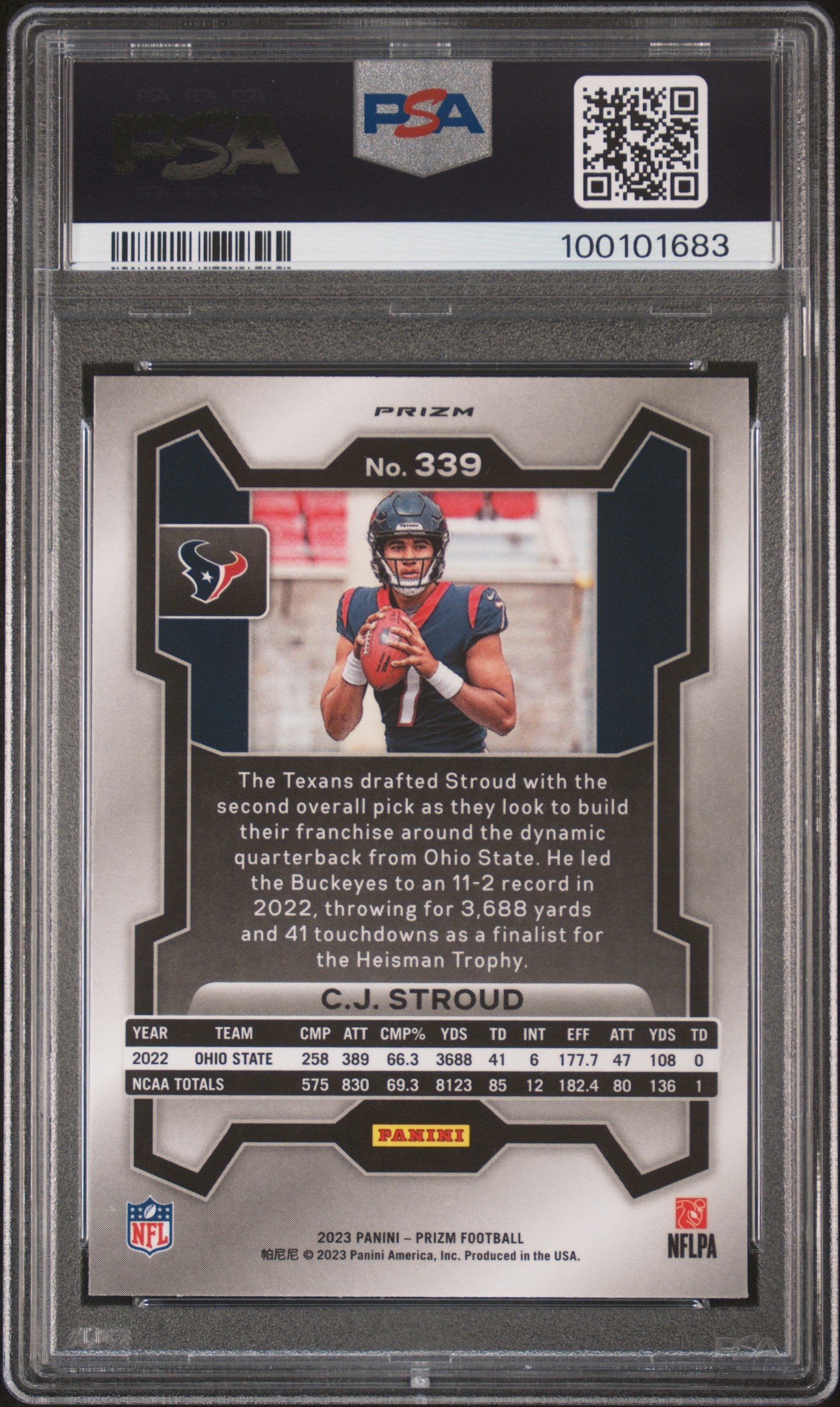 CJ Stroud 2023 Panini Prizm #339 Silver Rookie PSA 10