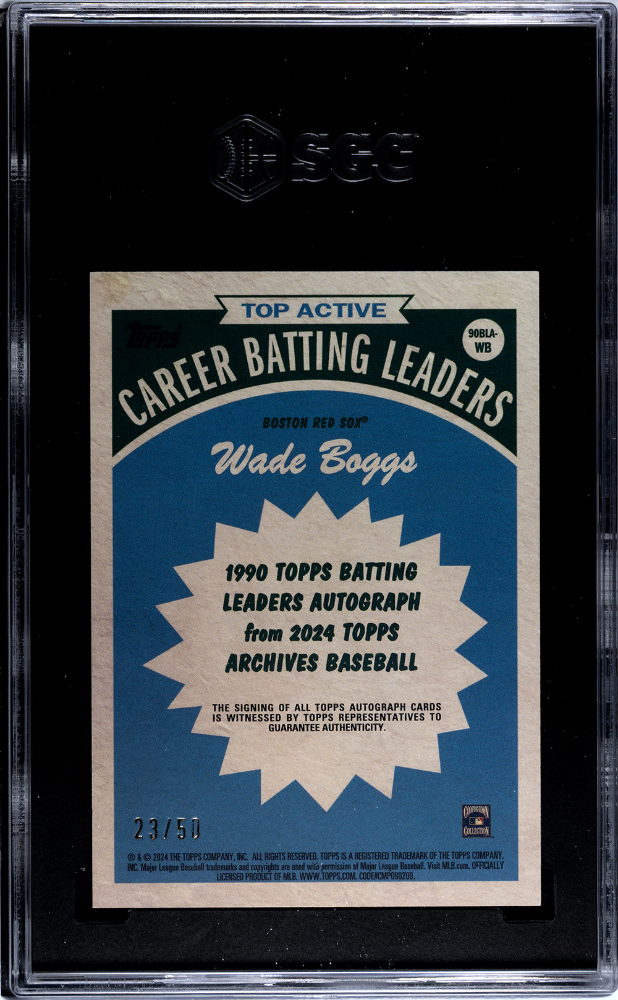 Wade Boggs 2024 Topps Archives #90BLA-WB '90 Batting Leaders Autograph Gold Foilboard 50 SGC 9.5 Auto 10