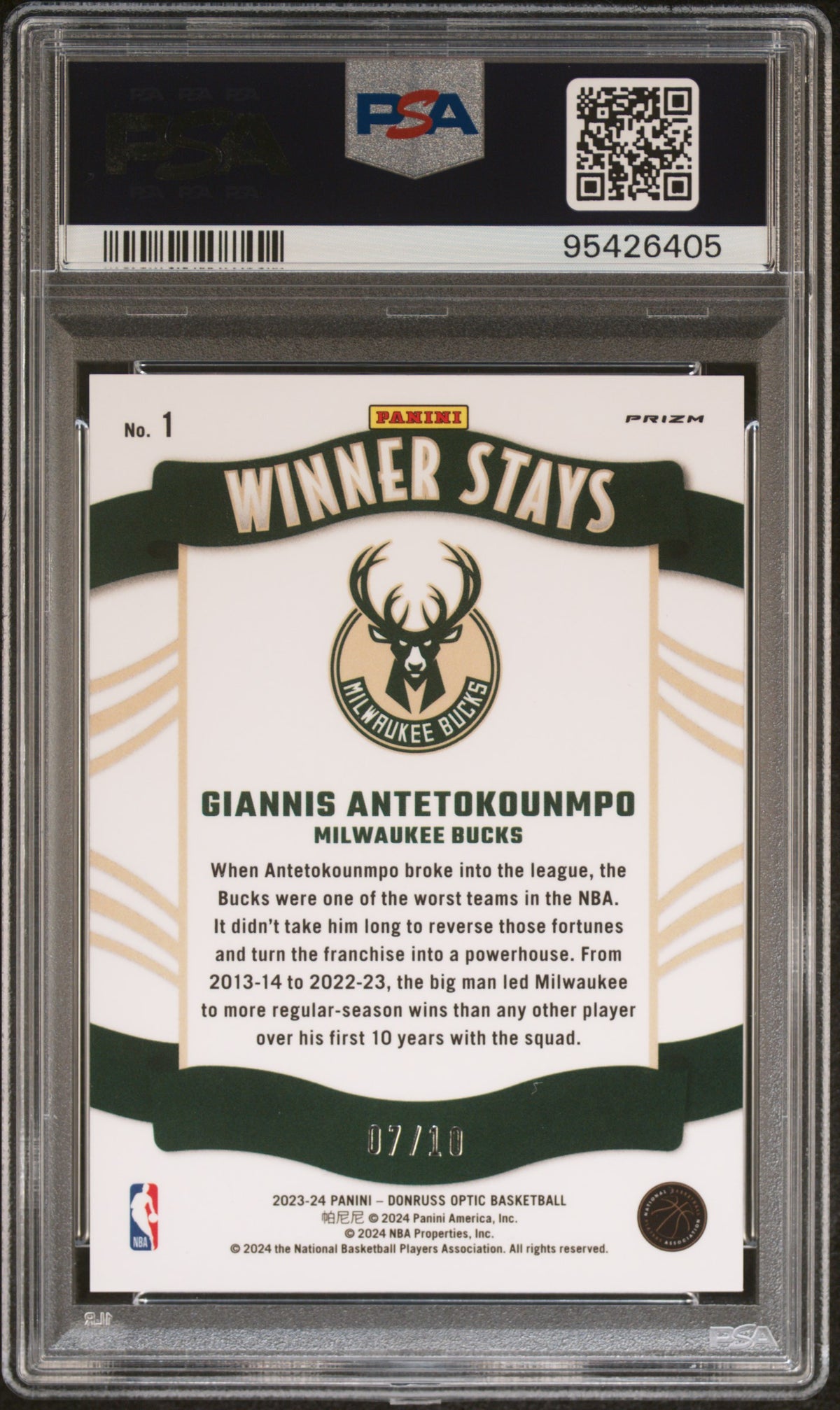 Giannis Antetokounmpo 2023 Panini Donruss Optic Winner Stays #1 Gold PSA 9