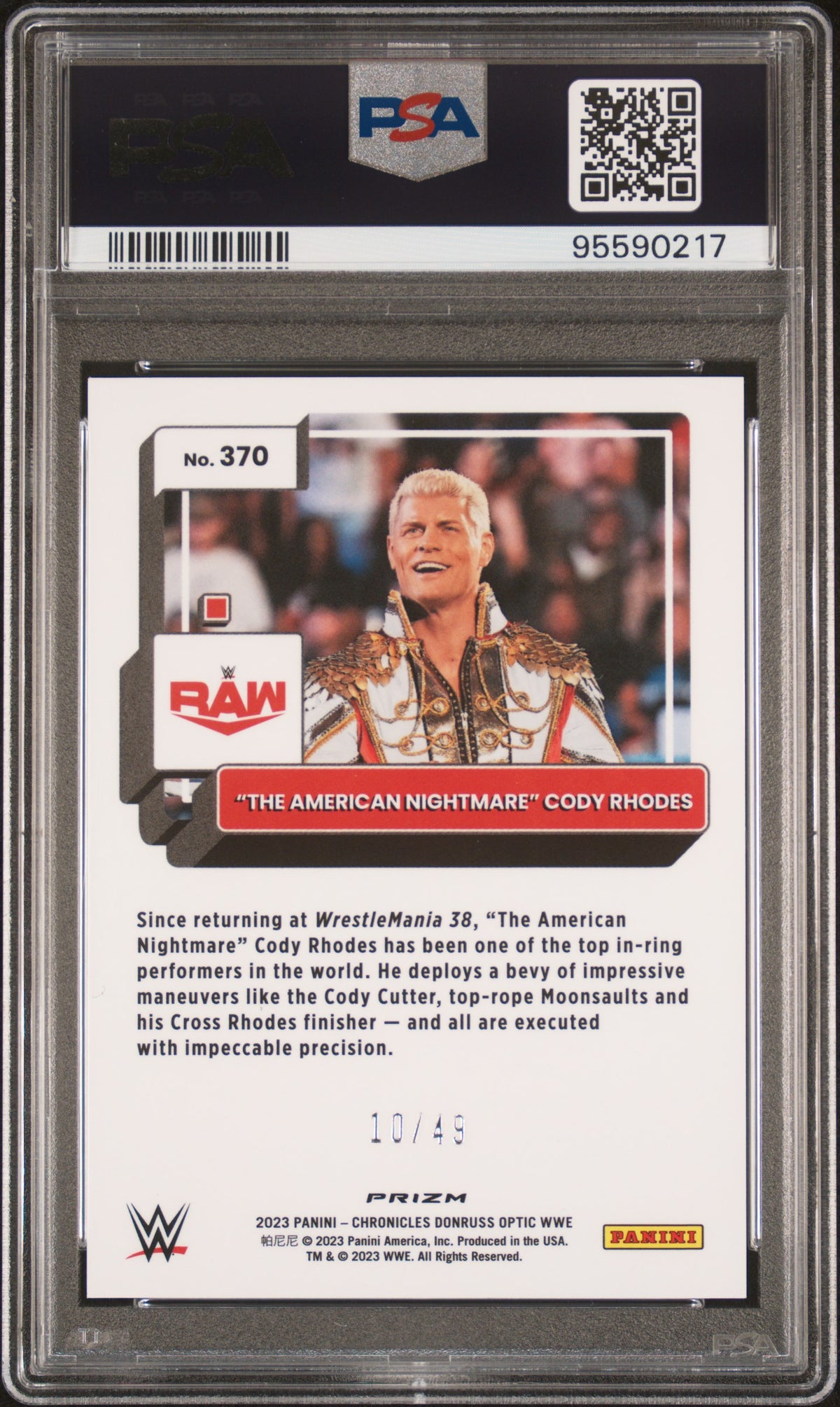 Cody Rhodes 2023 Panini Chronicles WWE #370 Purple PSA 10