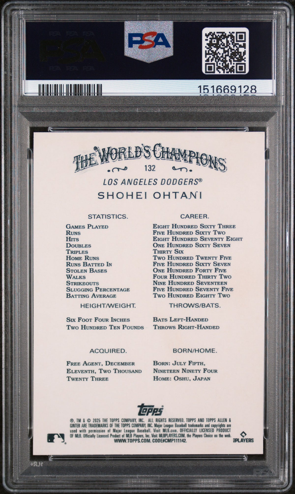 Shohei Ohtani 2025 Topps Allen & Ginter #132 Chrome X Fractor PSA 9
