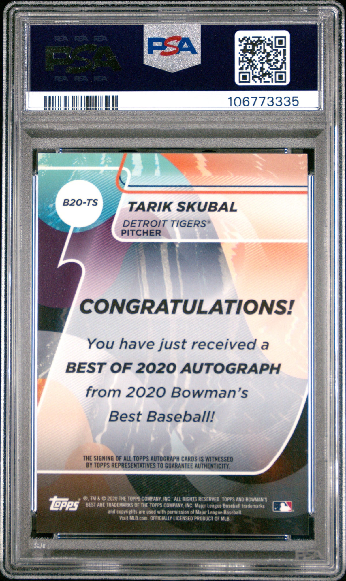 Tarik Skubal 2020 Bowman's Best Best Of 2020 Autographs #B20TS PSA 10