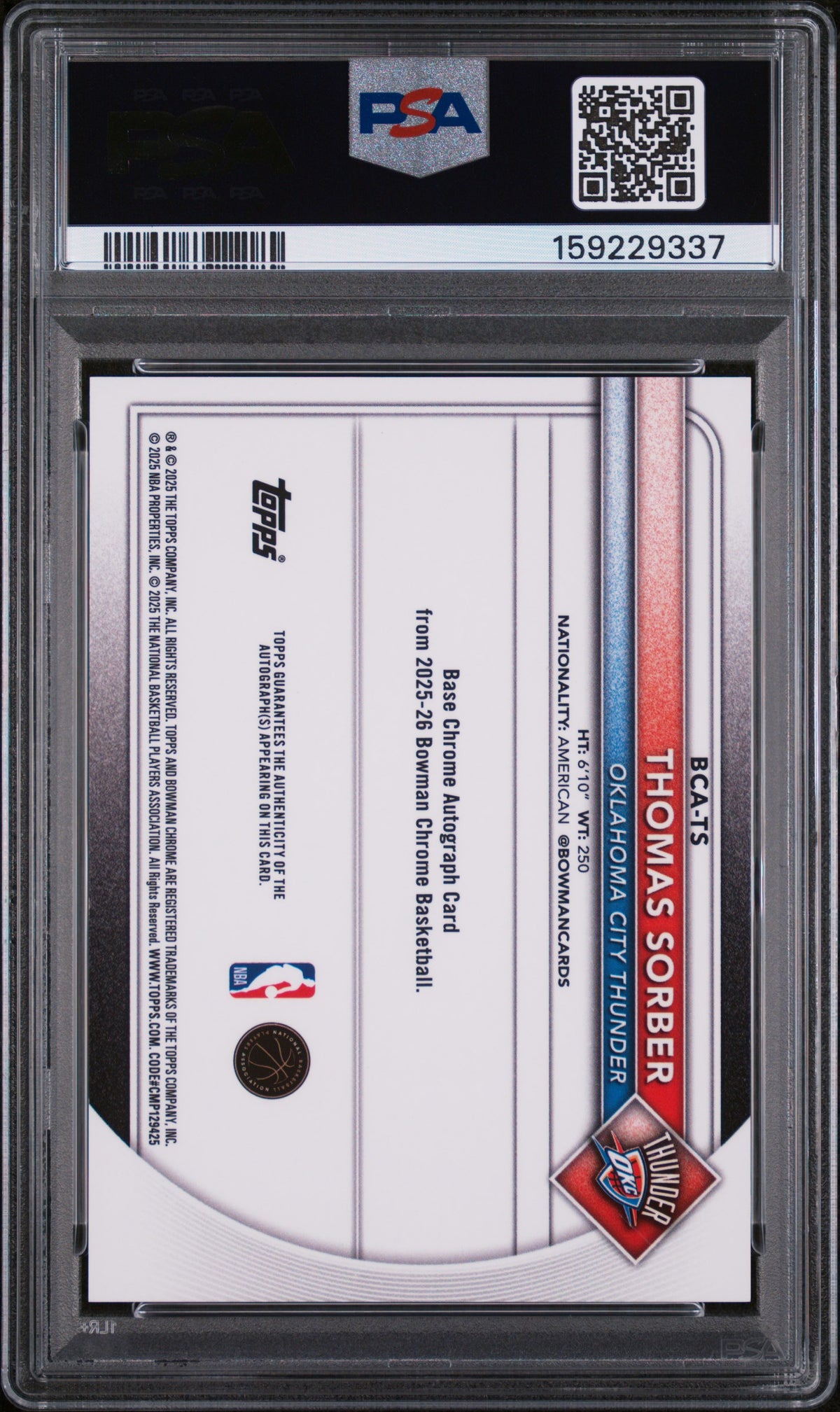 Thomas Sorber 2025 Bowman Chrome Autographs #BCA-TS Black Geometric /10 PSA 9