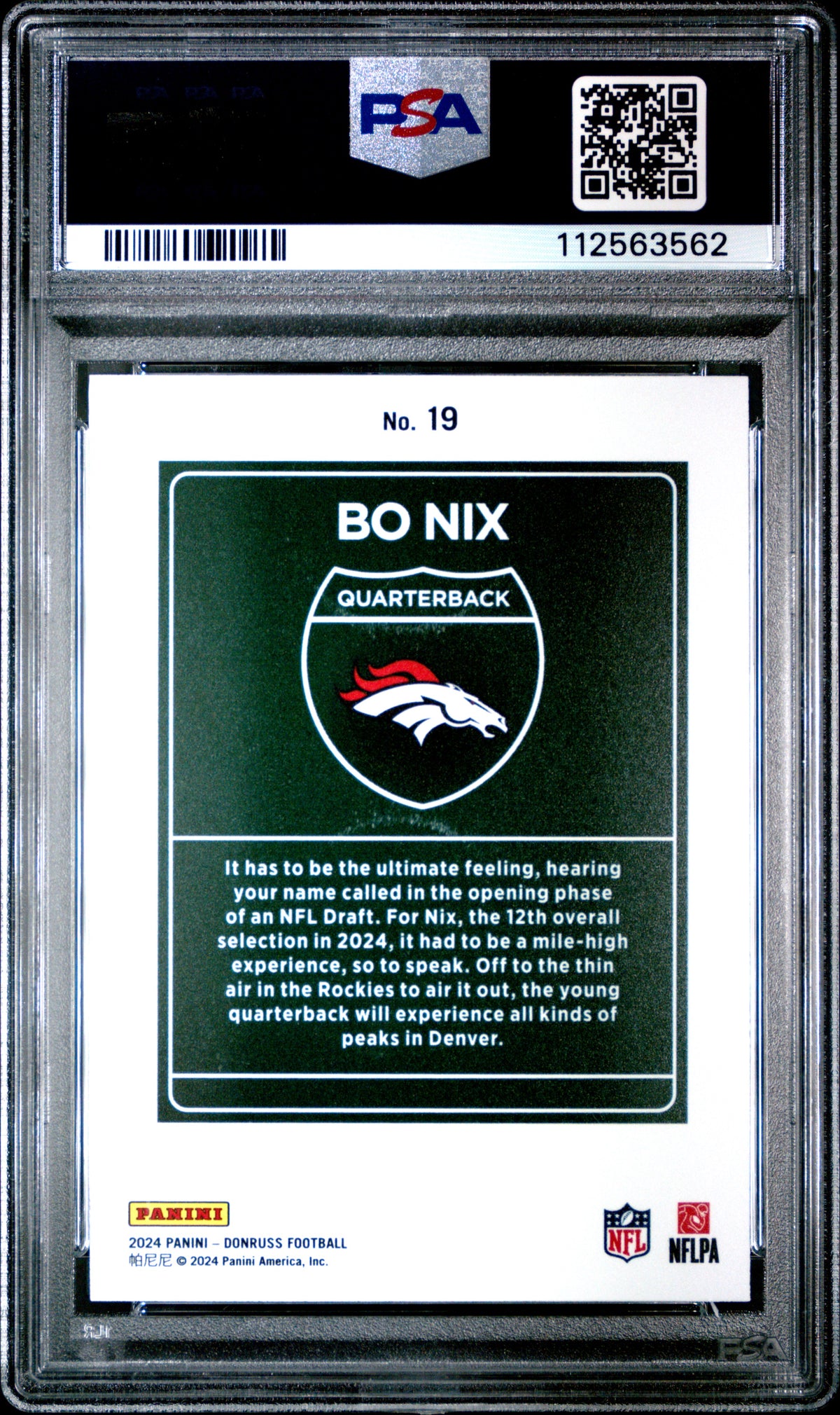 Bo Nix 2024 Panini Donruss Downtown! #19 PSA 9