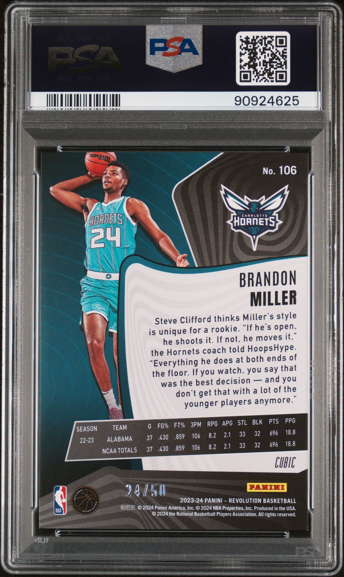Brandon Miller 2023 Panini Revolution #106 Cubic PSA 9