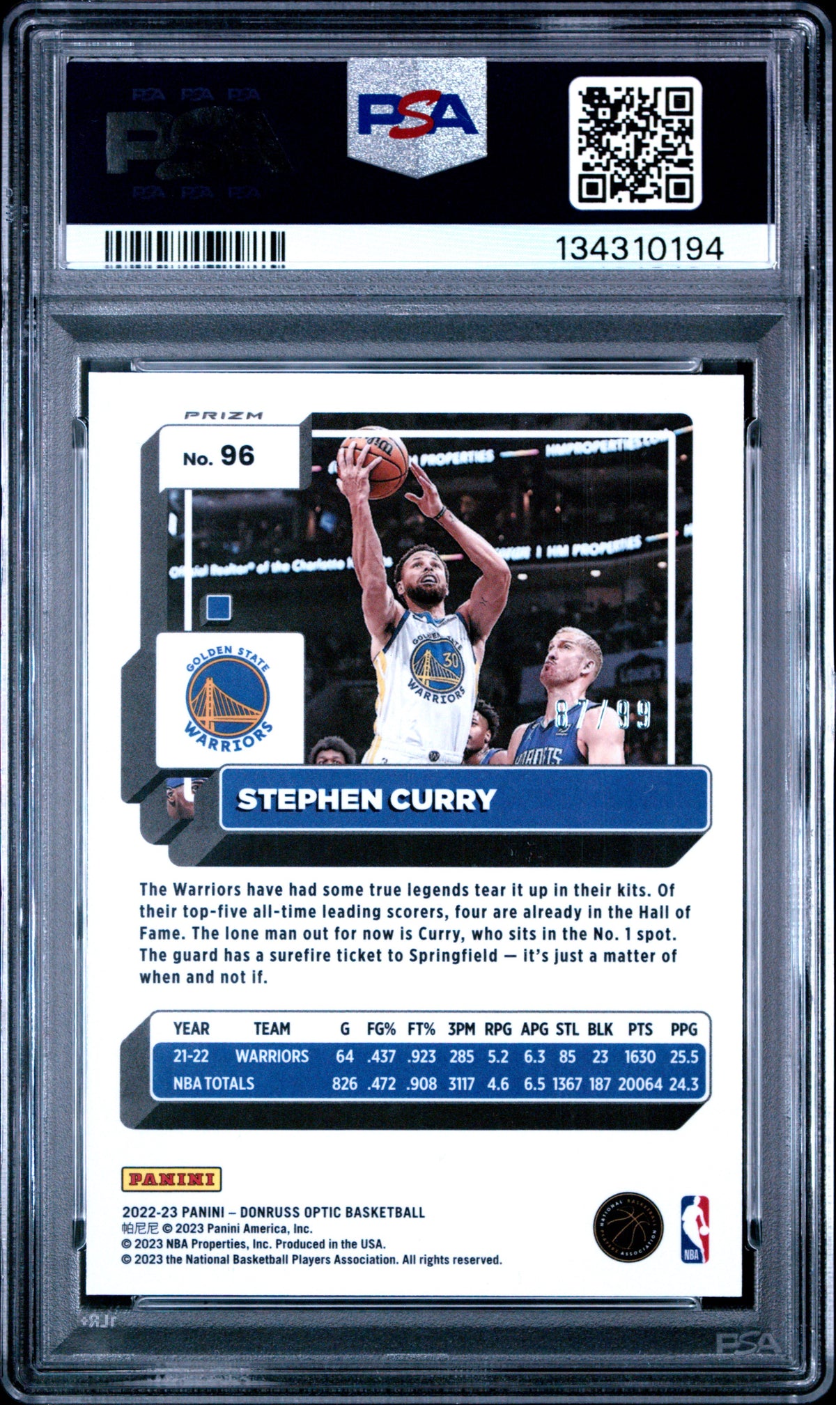 Stephen Curry 2022 Panini Donruss Optic #96 Copper Glitter PSA 10