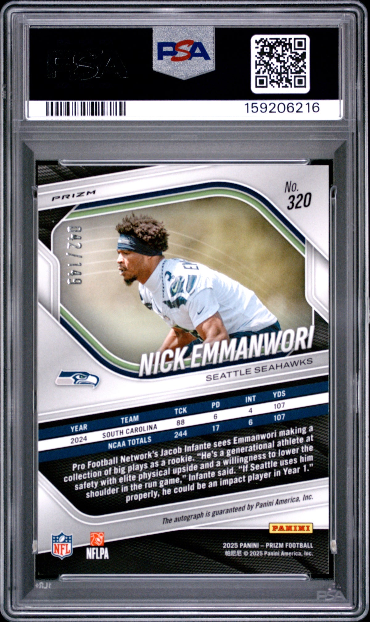 Nick Emmanwori 2025 Panini Prizm #320 Autograph Red Wave PSA 9