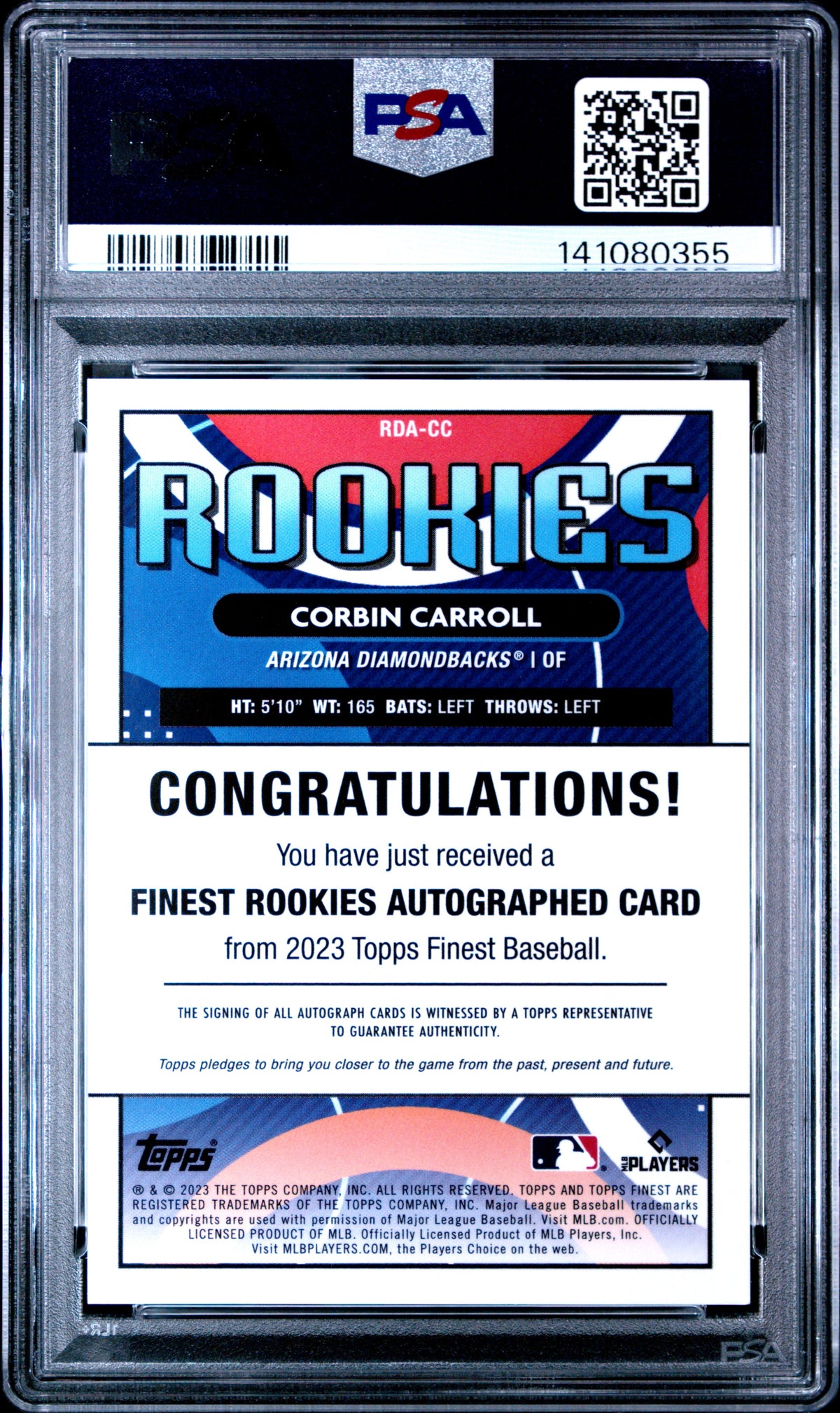 Corbin Carroll 2023 Topps Finest Finest Rookies Design Variation Autographs #RDACC RK Green Wave /99 PSA 9