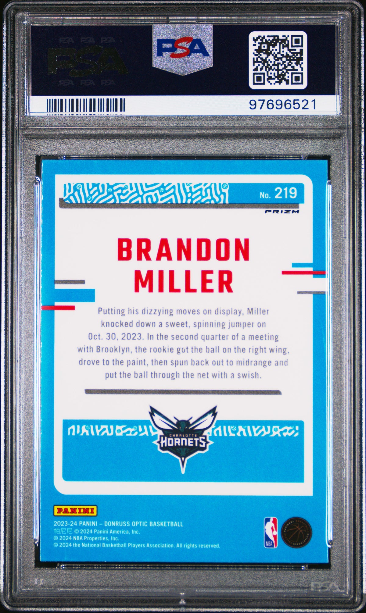 Brandon Miller 2023 Panini Donruss Optic #219 Holo PSA 10