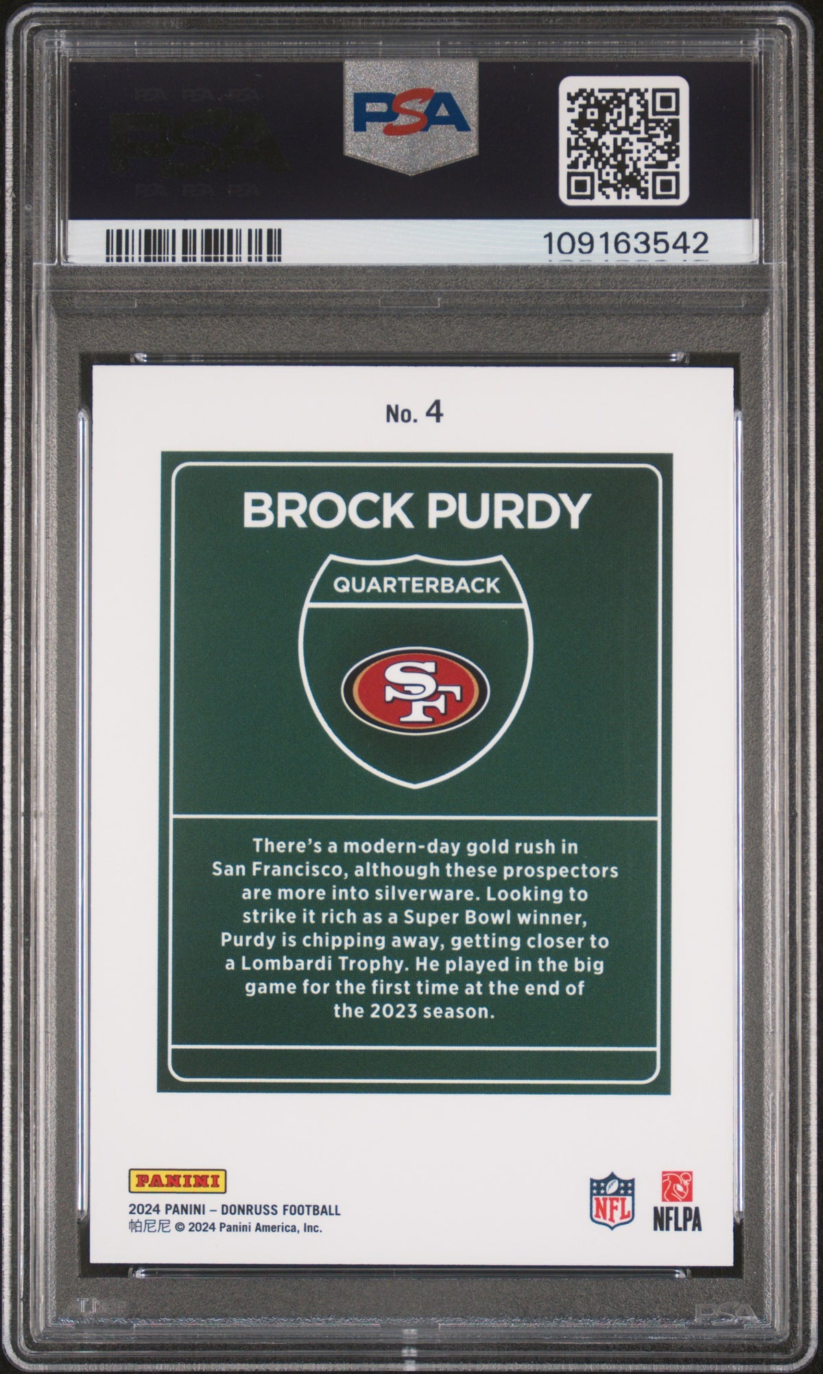 Brock Purdy 2024 Panini Donruss Downtown! #4 PSA 10