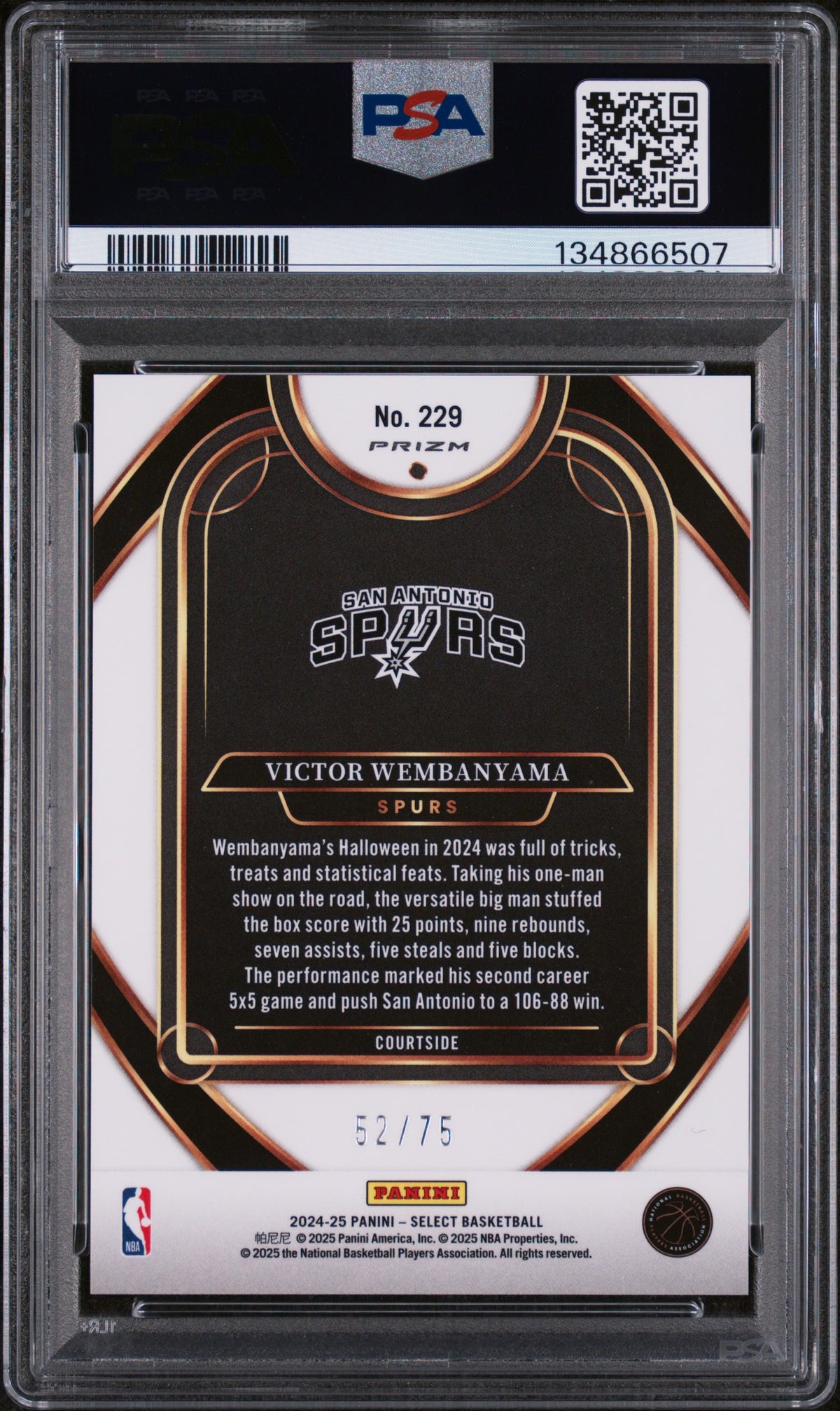 Victor Wembanyama 2024 Panini Select #229 Blue Wave PSA 10