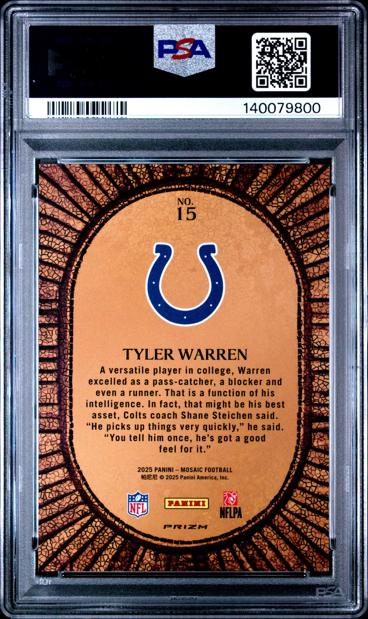 Tyler Warren 2025 Panini Mosaic Micro Mosaic #15 PSA 10