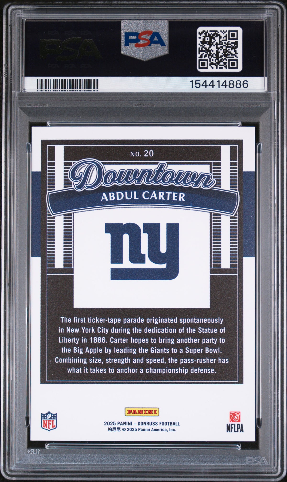 Abdul Carter 2025 Panini Donruss Downtown #20 PSA 10