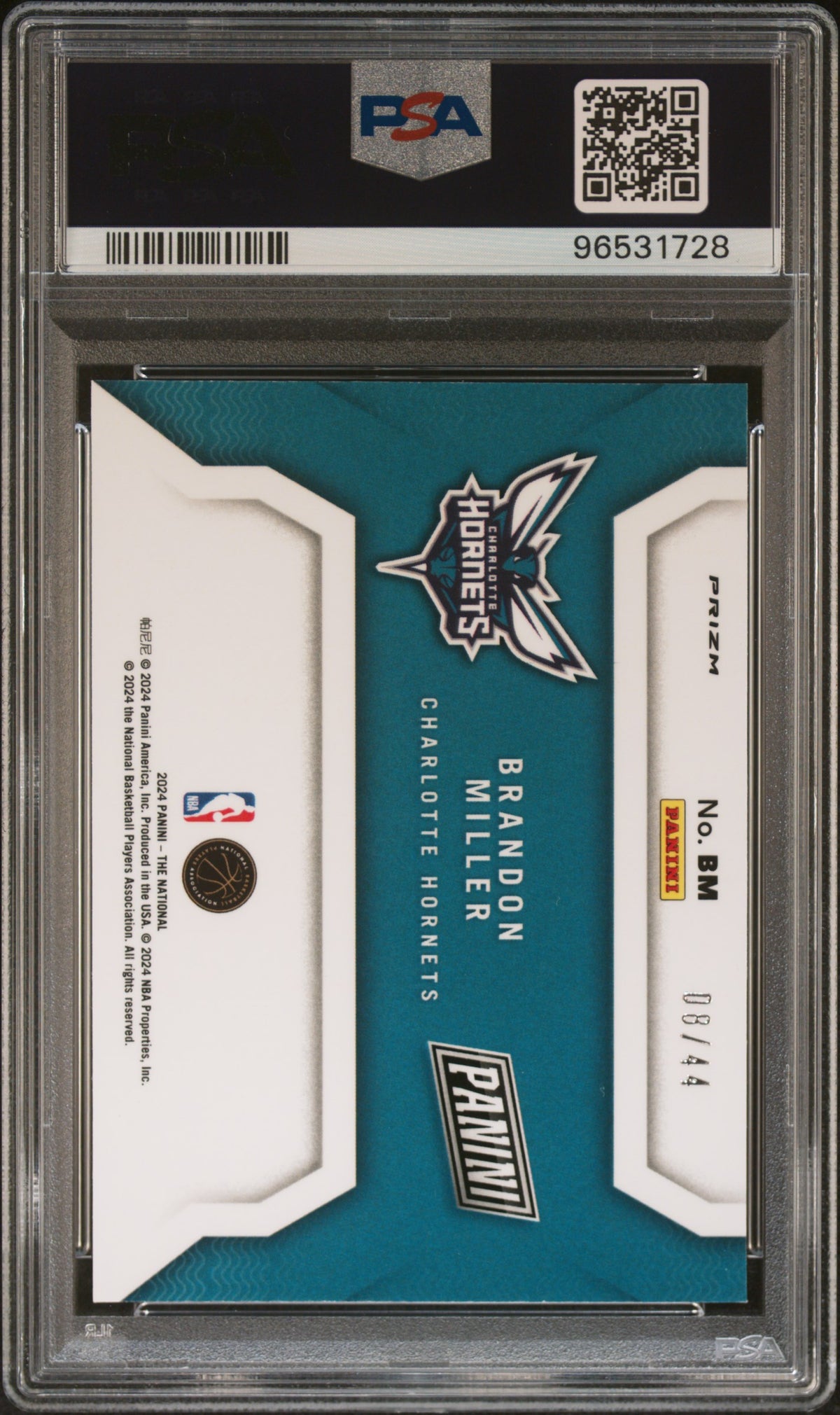 Brandon Miller 2024 Panini National Sports Collectors Convention Vip Gold Color Blast #BM PSA 10