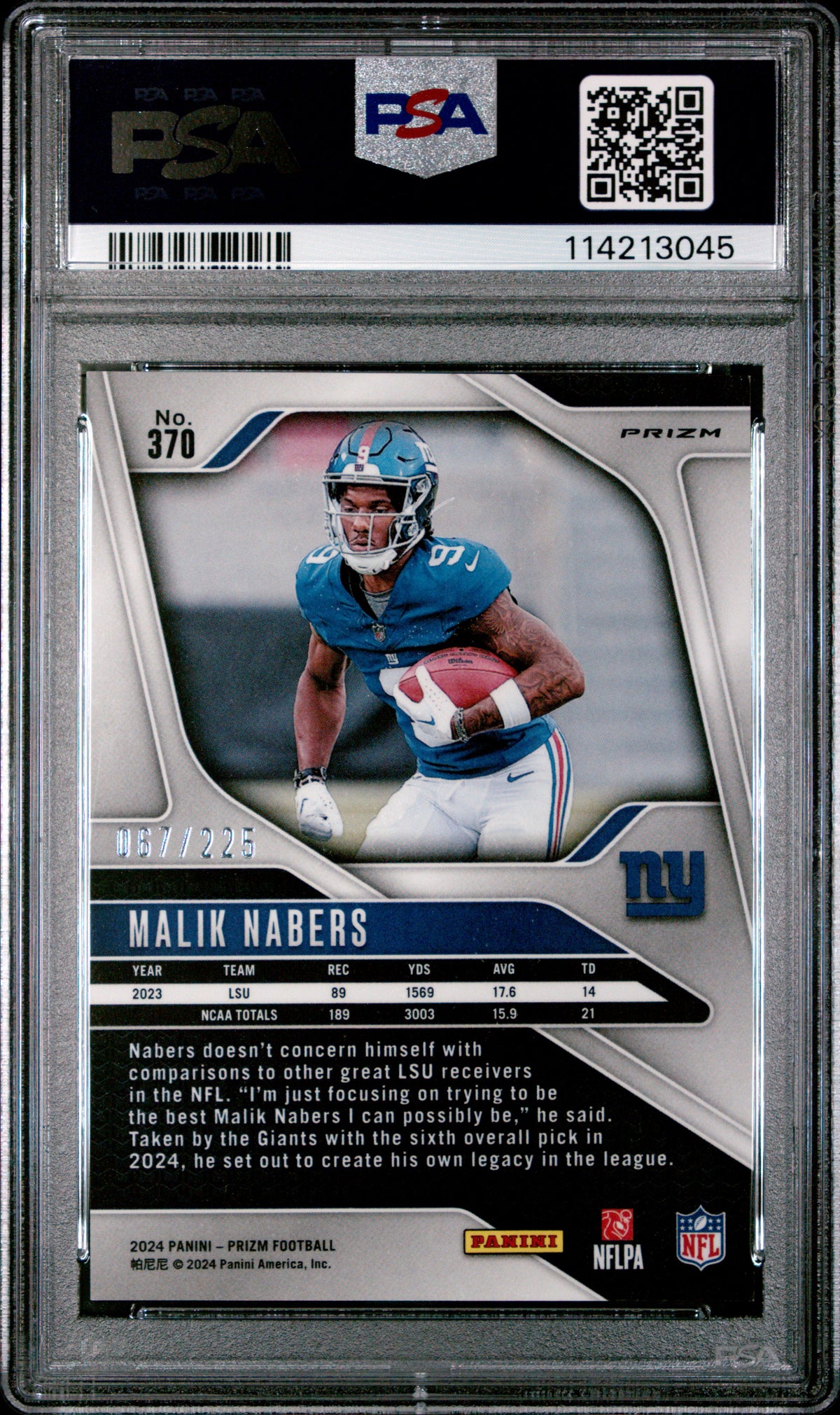 Malik Nabers 2024 Panini Prizm #370 Purple Ice PSA 10