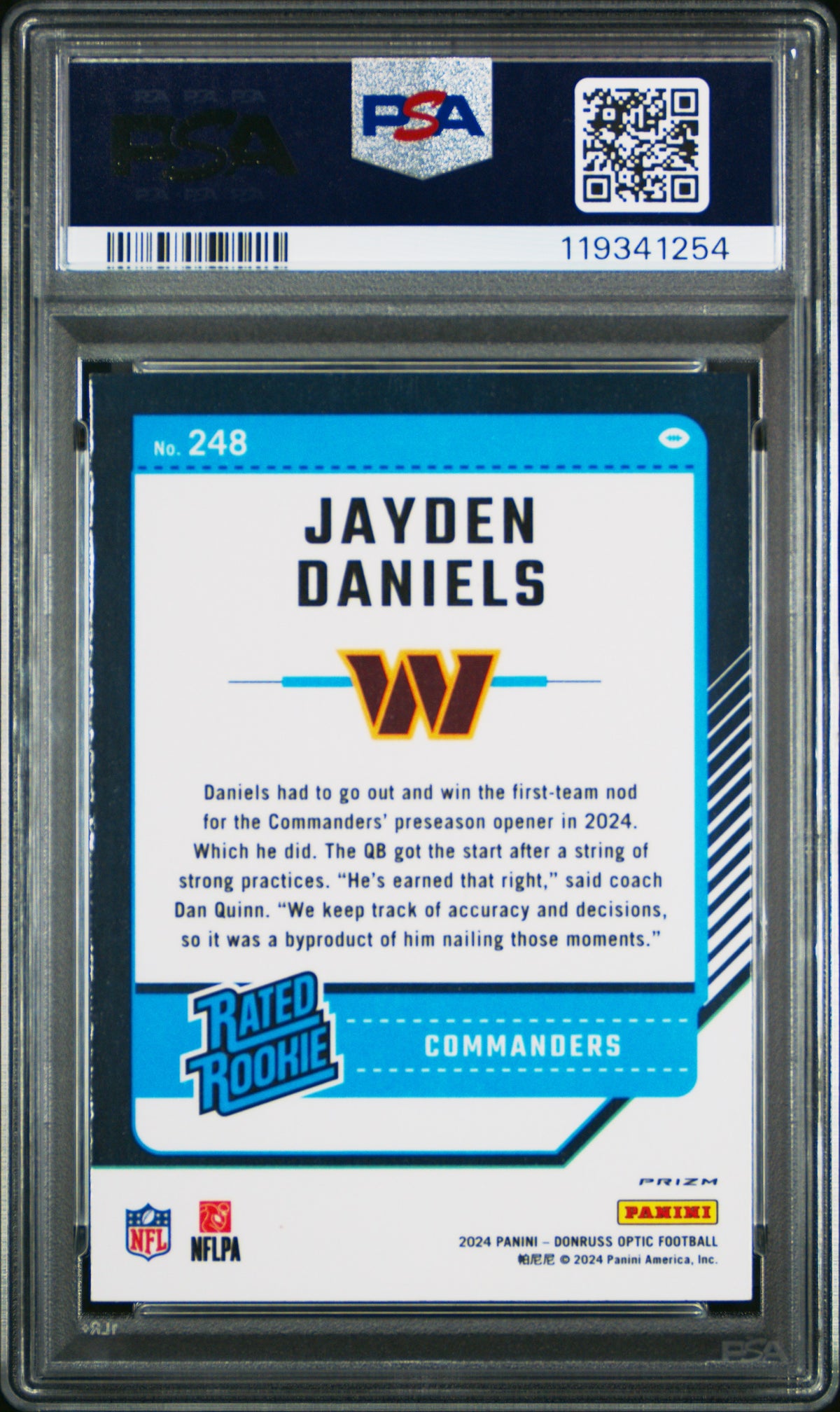 Jayden Daniels 2024 Panini Donruss Optic #248 Green Hyper PSA 10