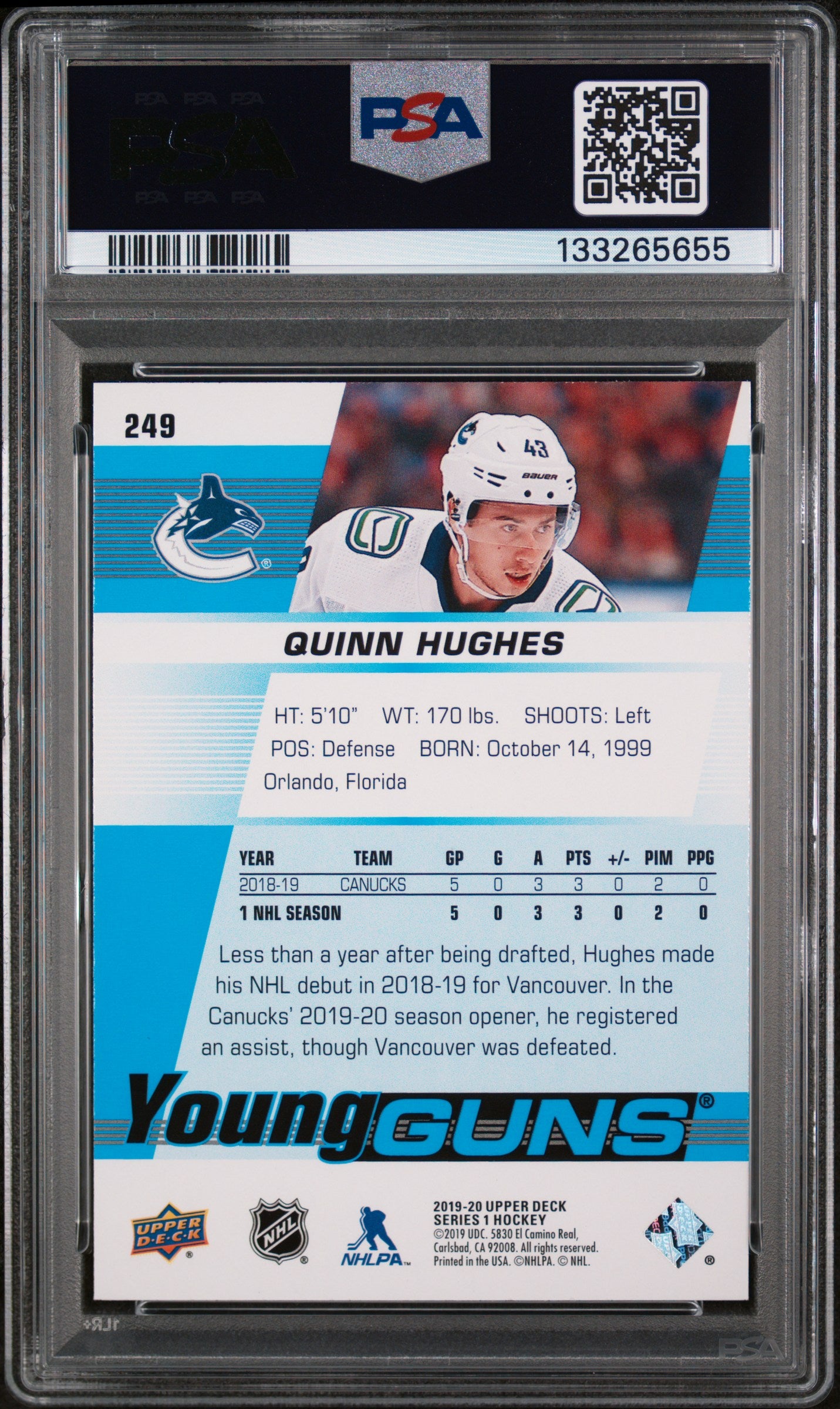 Quinn Hughes 2019 Upper Deck #249 PSA 10