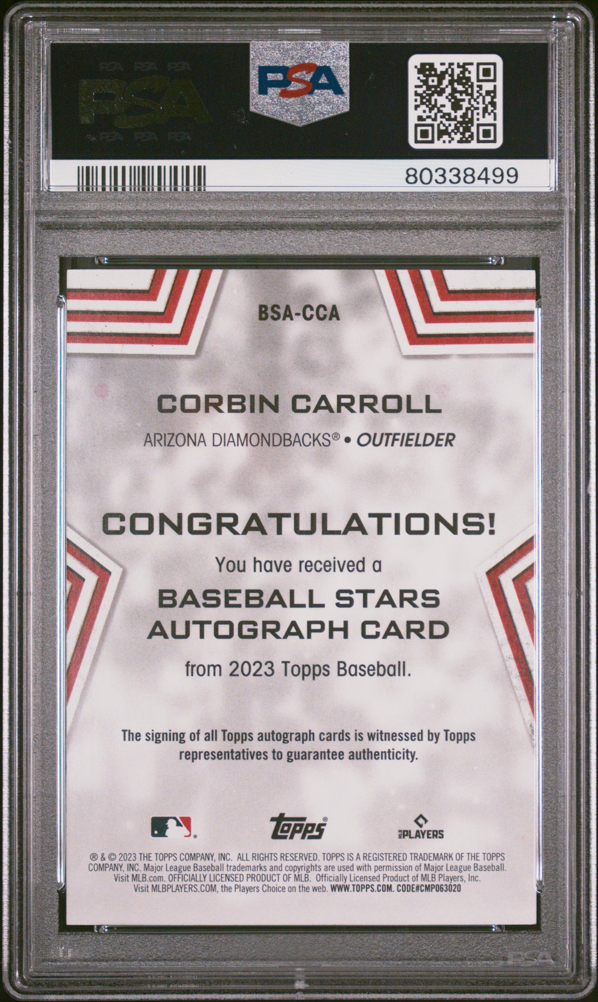 Corbin Carroll 2023 Topps Baseball Stars Autographs #BSACCA Black /199 PSA 10