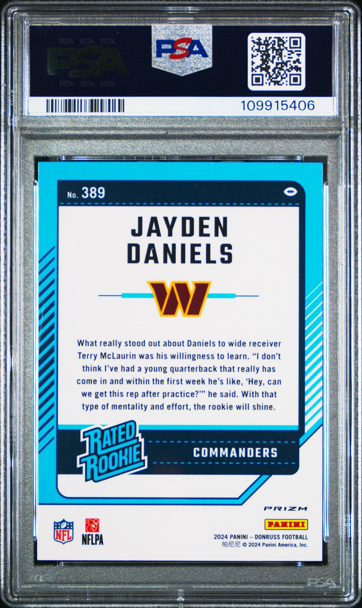 Jayden Daniels 2024 Panini Donruss #389 Optic Preview Red Wave PSA 10