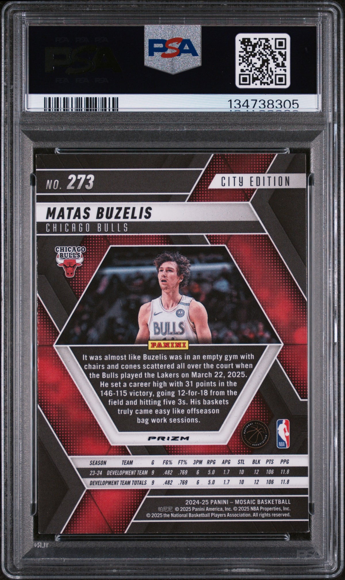 Matas Buzelis 2024 Panini Mosaic #273 Genesis PSA 9