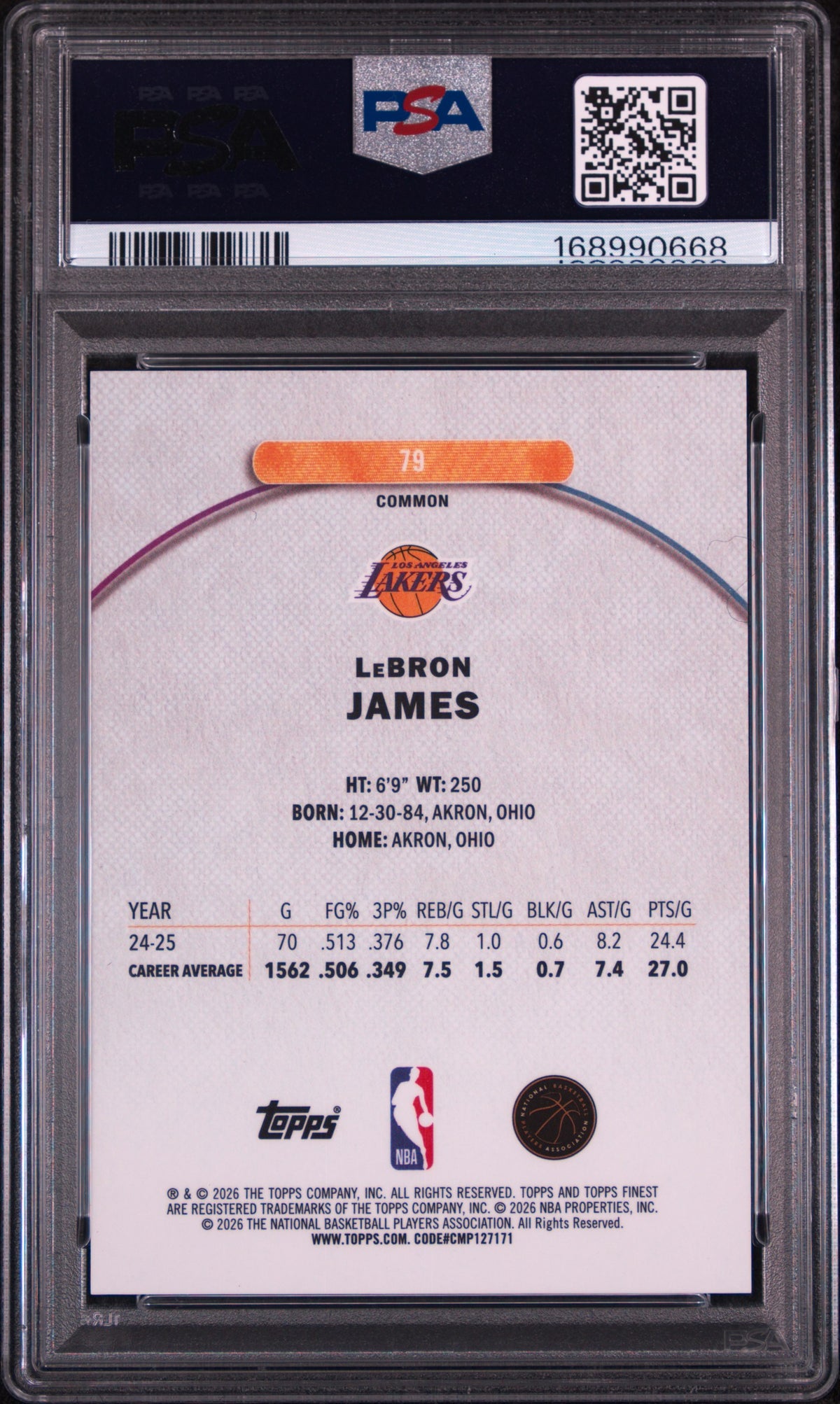 LeBron James 2025 Topps Finest #79 Sky Blue Refractor /350 PSA 10