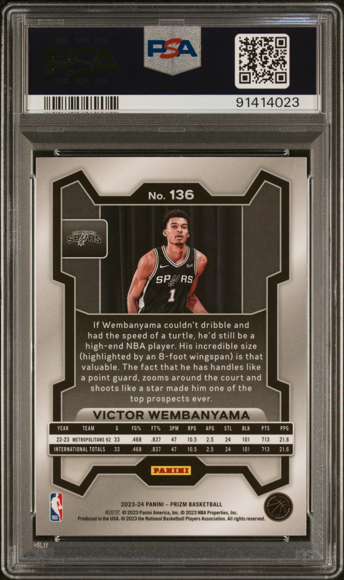 Victor Wembanyama 2023 Panini Prizm #136 PSA 10