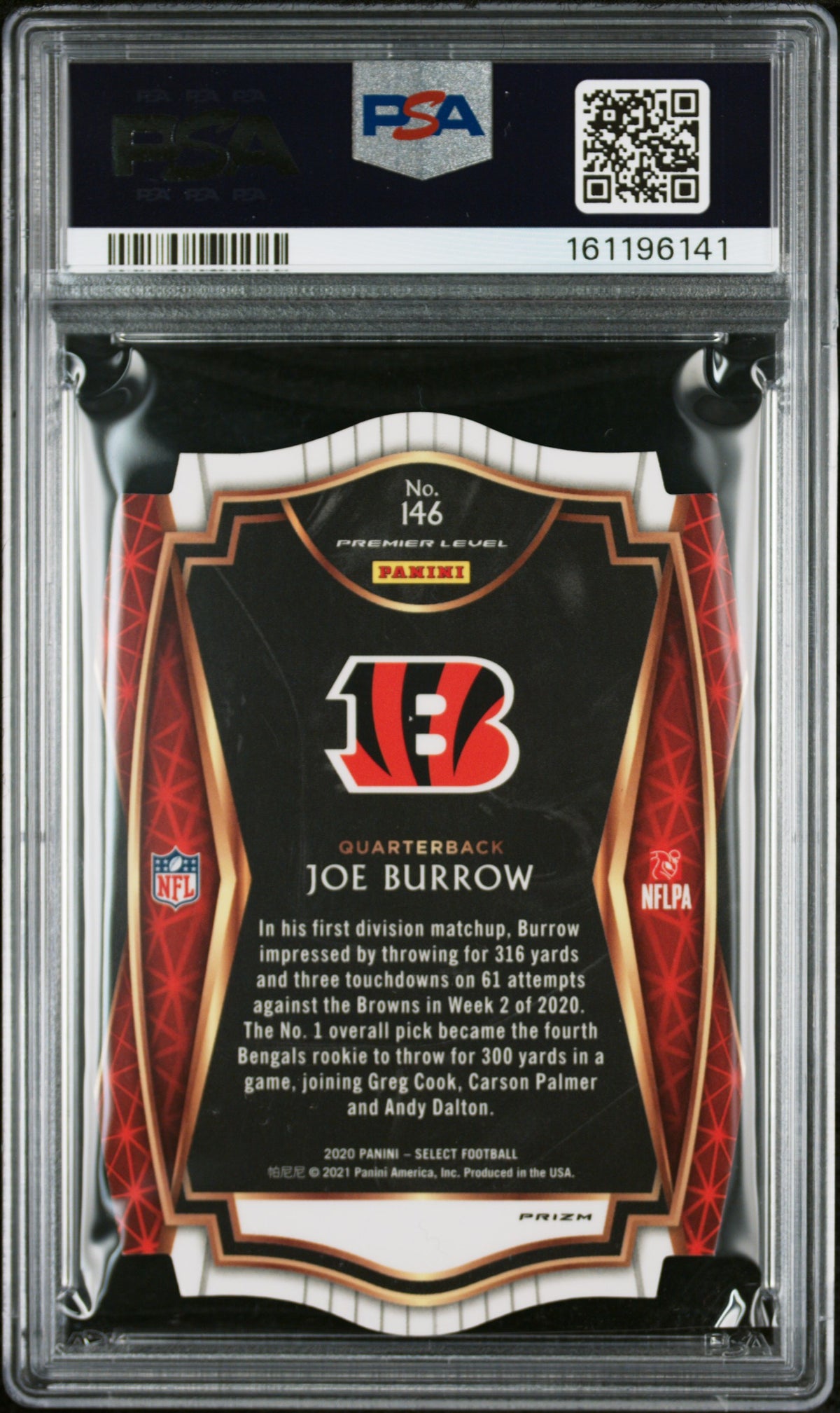Joe Burrow 2020 Panini Select #146 Die Cut Blue Prizm PSA 9