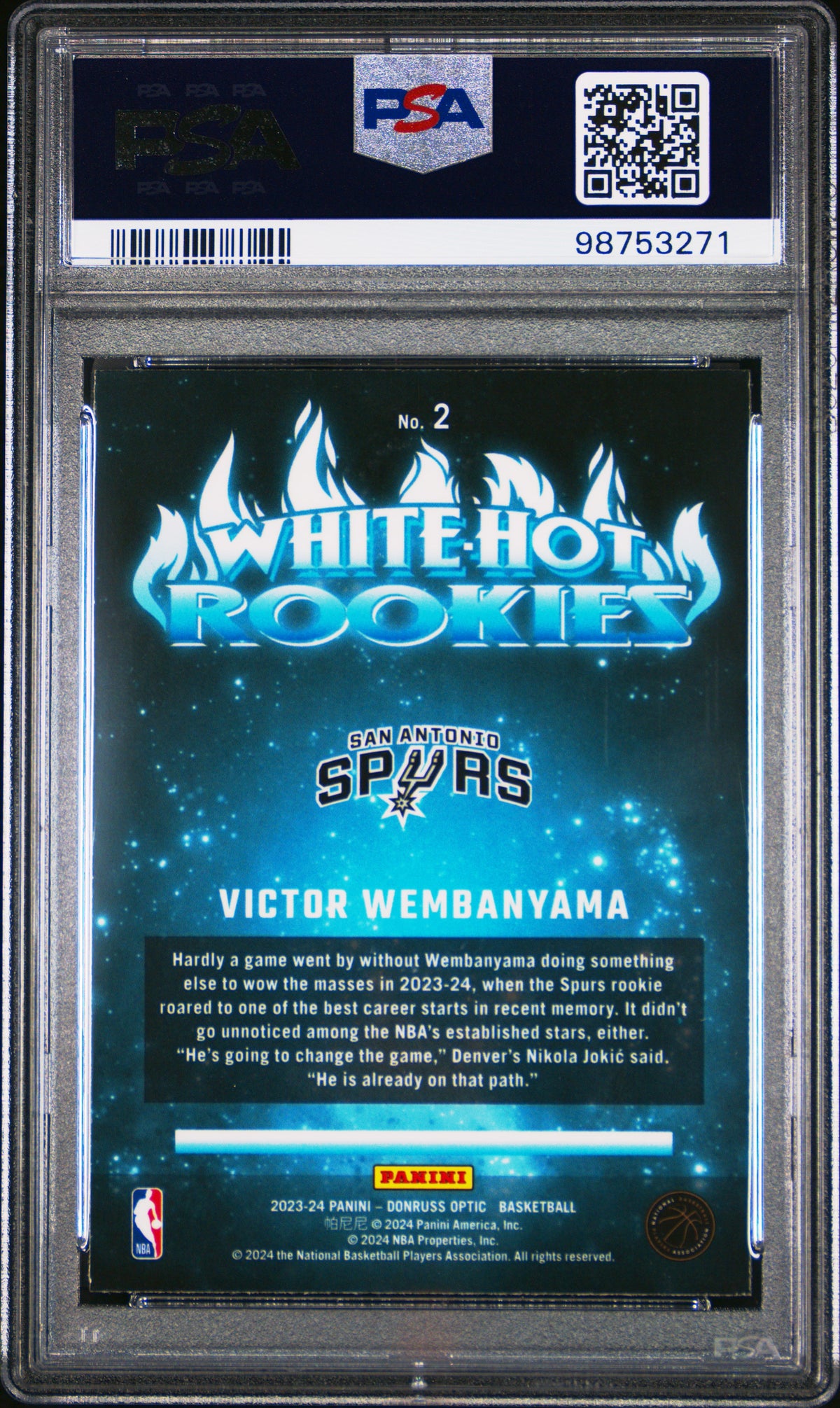 Victor Wembanyama 2023 Panini Donruss Optic White Hot Rookies #2 PSA 10