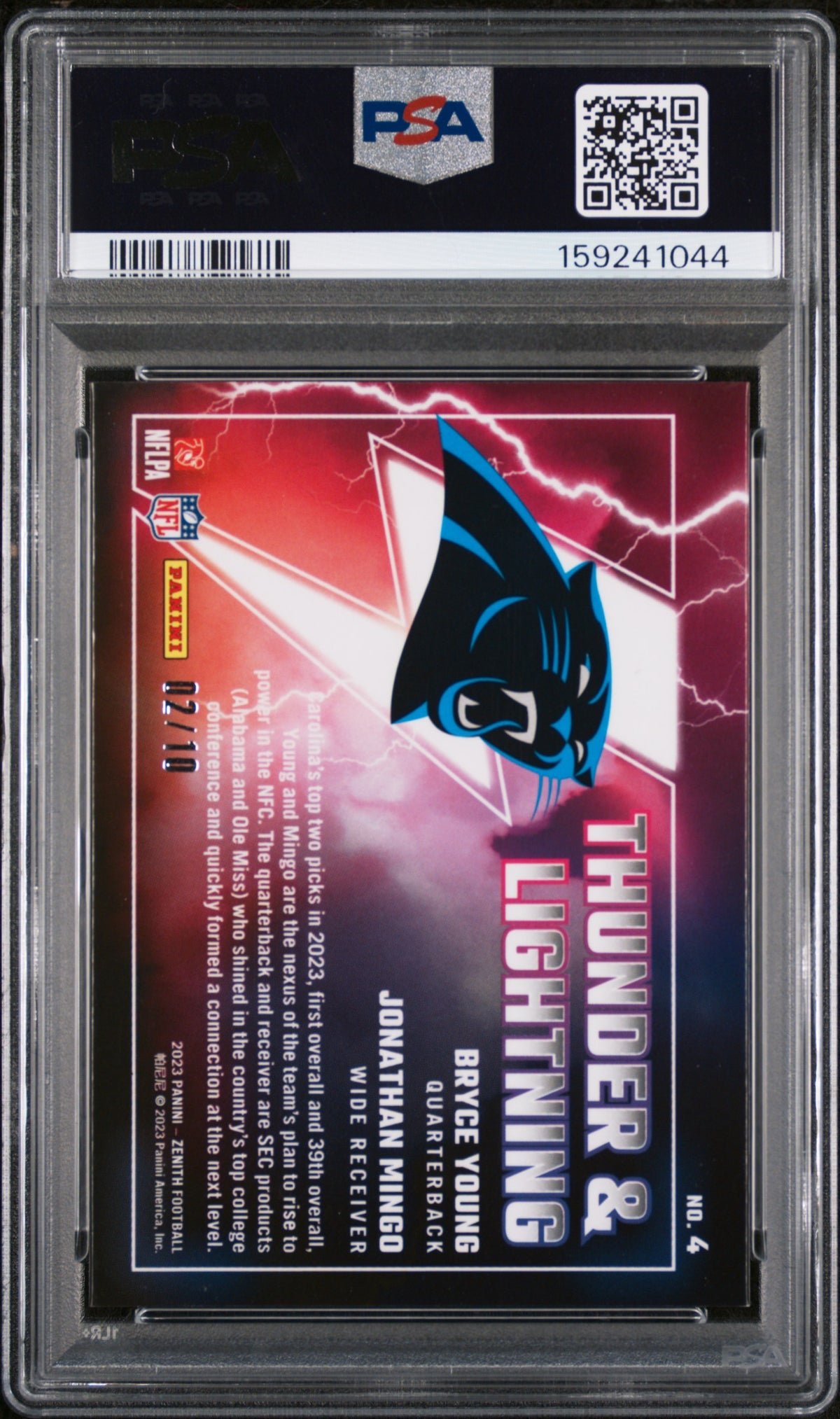 Bryce Young Mingo 2023 Panini Zenith Thunder And Lightning #4 Gold /10 RC PSA 10