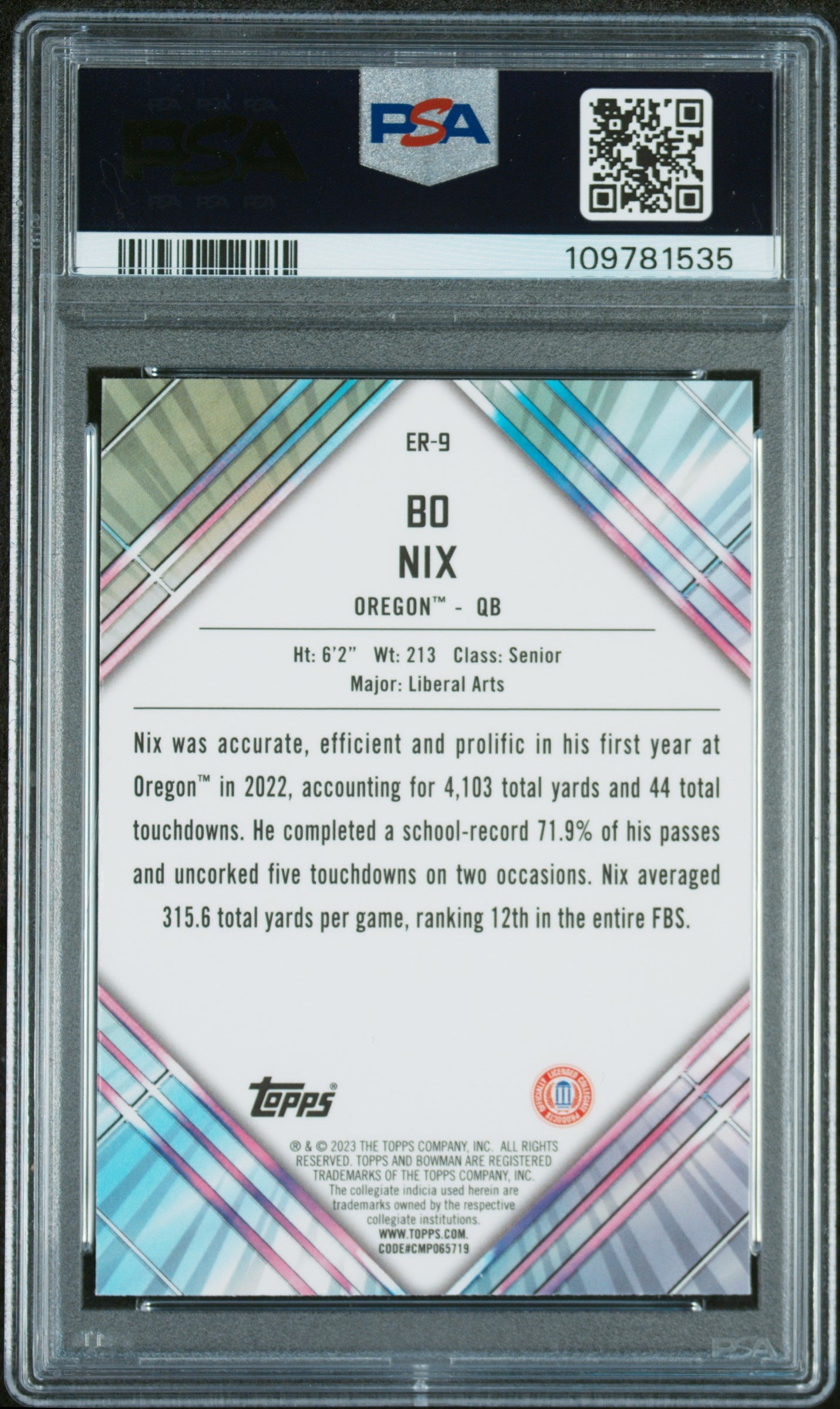Bo Nix 2023 Bowman University Chrome Unexpected Delights Early Risers #ER9 PSA 10