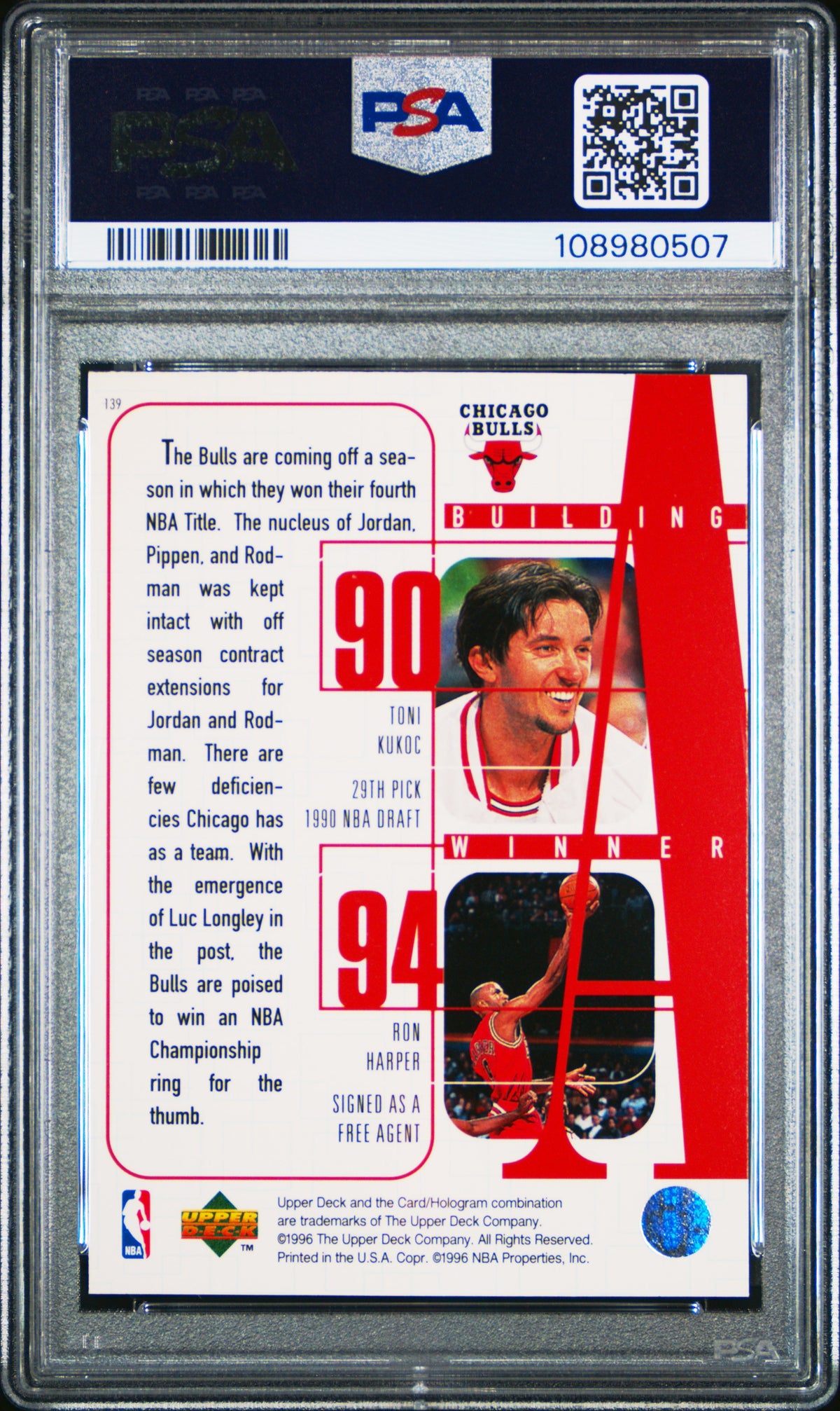Chicago Bulls 1996 Upper Deck #139 PSA 9